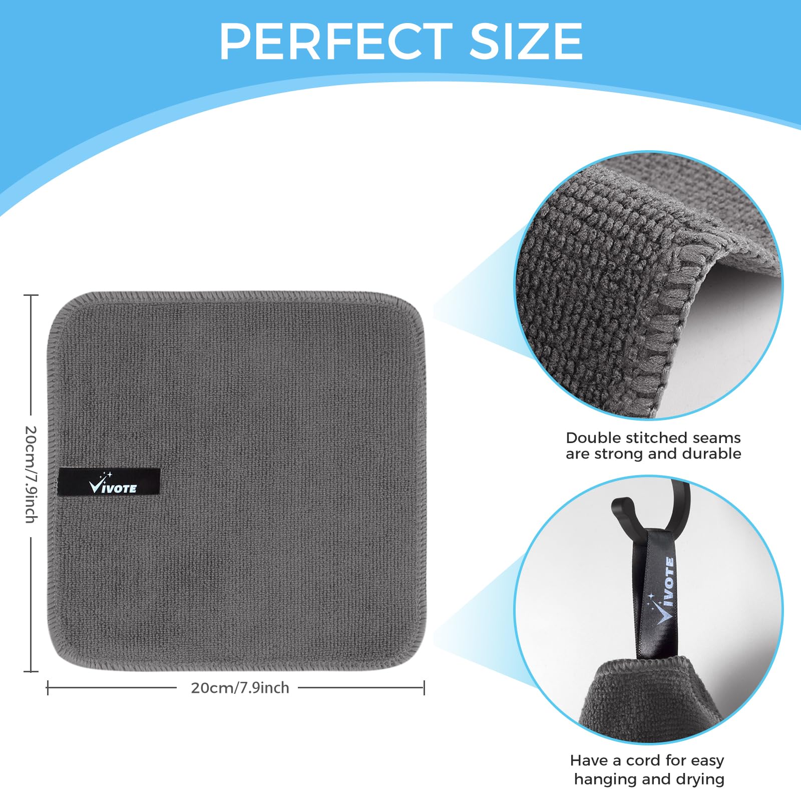 VIVOTE Microfibre Cleaning Cloths, Grey Dish Cloth for Kitchen Super Absorbent Thickened Household Cleaning Cloths - Image 2