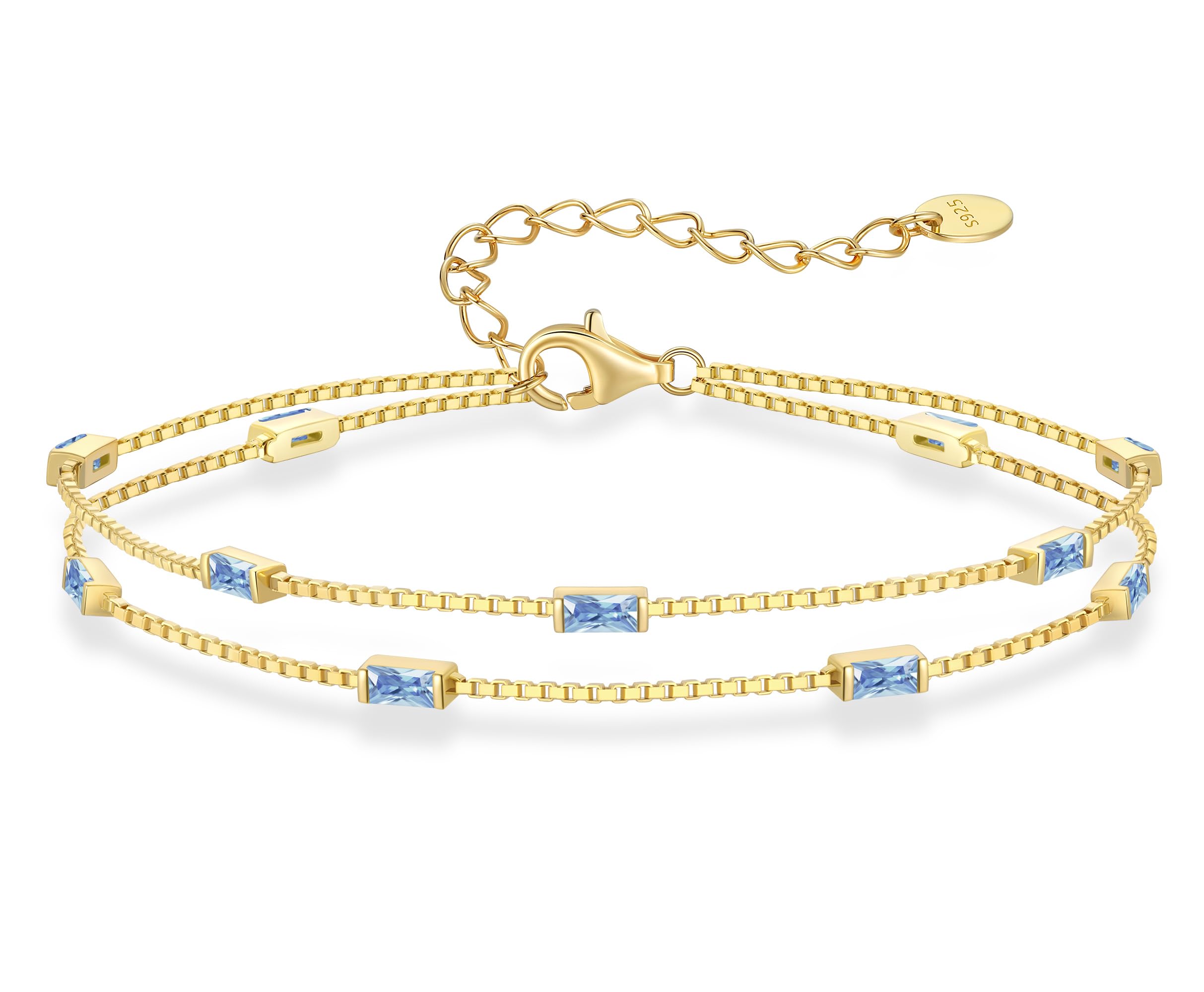 Double Layer 925 Sterling Silver Birthstone Bracelet Jewelry Gift for Women