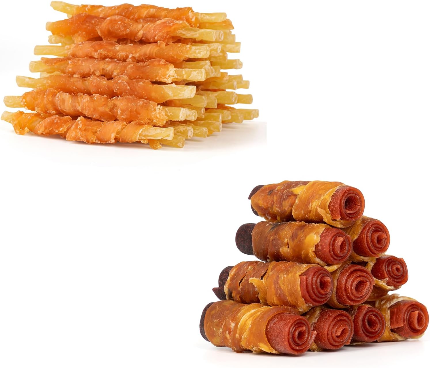 MON2SUN Chicken Wrapped Cod Sticks 40 Count & 3 Inch Triple Flavor Chicken Wrapped Duck and Beef Rolls 10 Count for Small Dogs