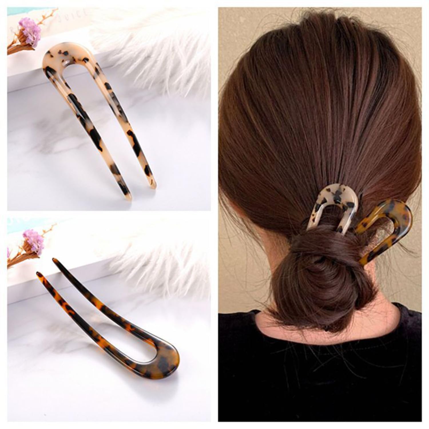 2 Pack Hair Pins for Women French Pins for Thick Hair French Twist Hair Pin U Shaped Chignon Pins - Image 2