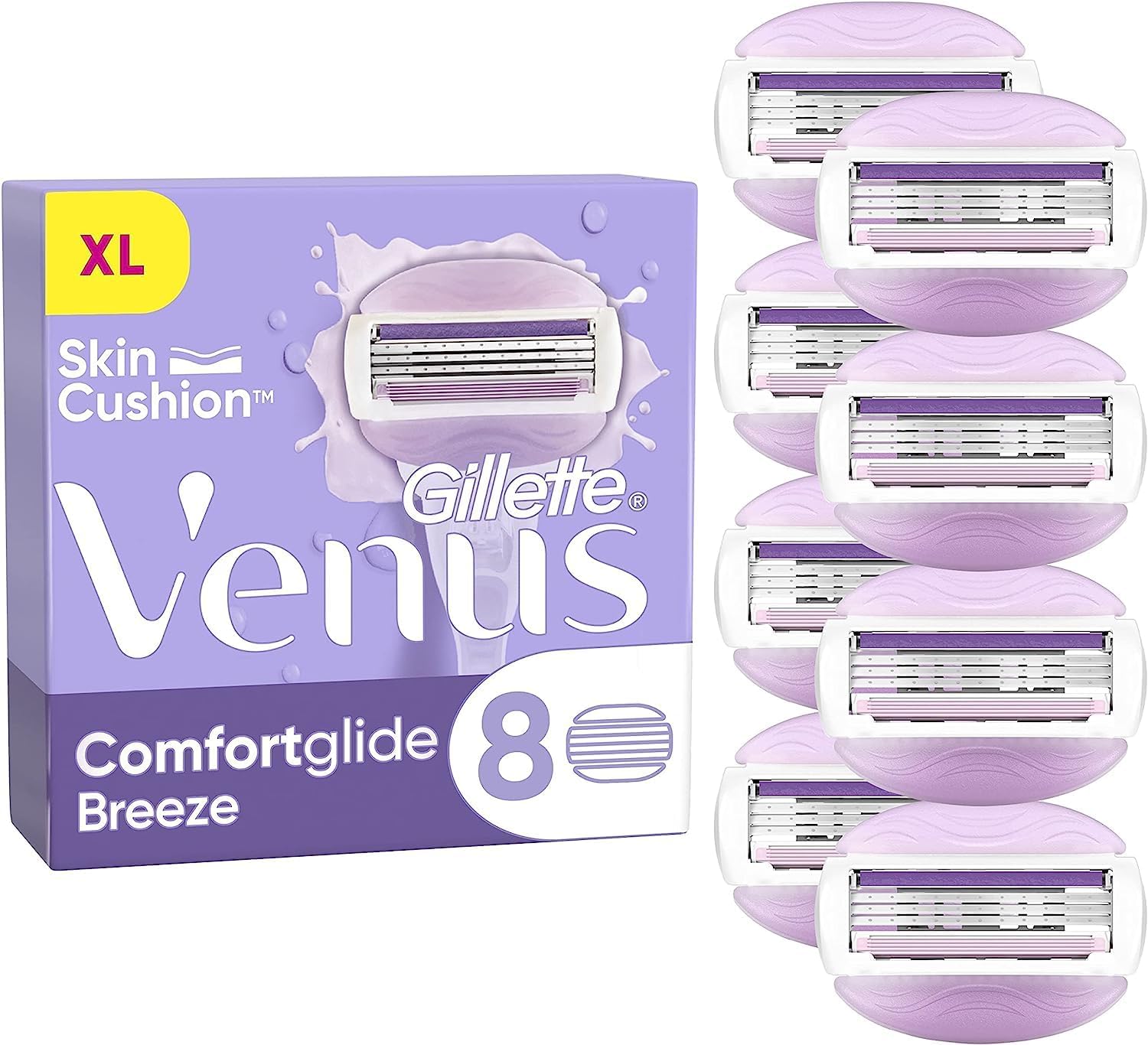Gillette Venus Comfortglide Breeze - Recambios de cuchillas de afeitar para mujer, paquete de 8, 3 cuchillas integradas para un afeitado suave y apurado que dura