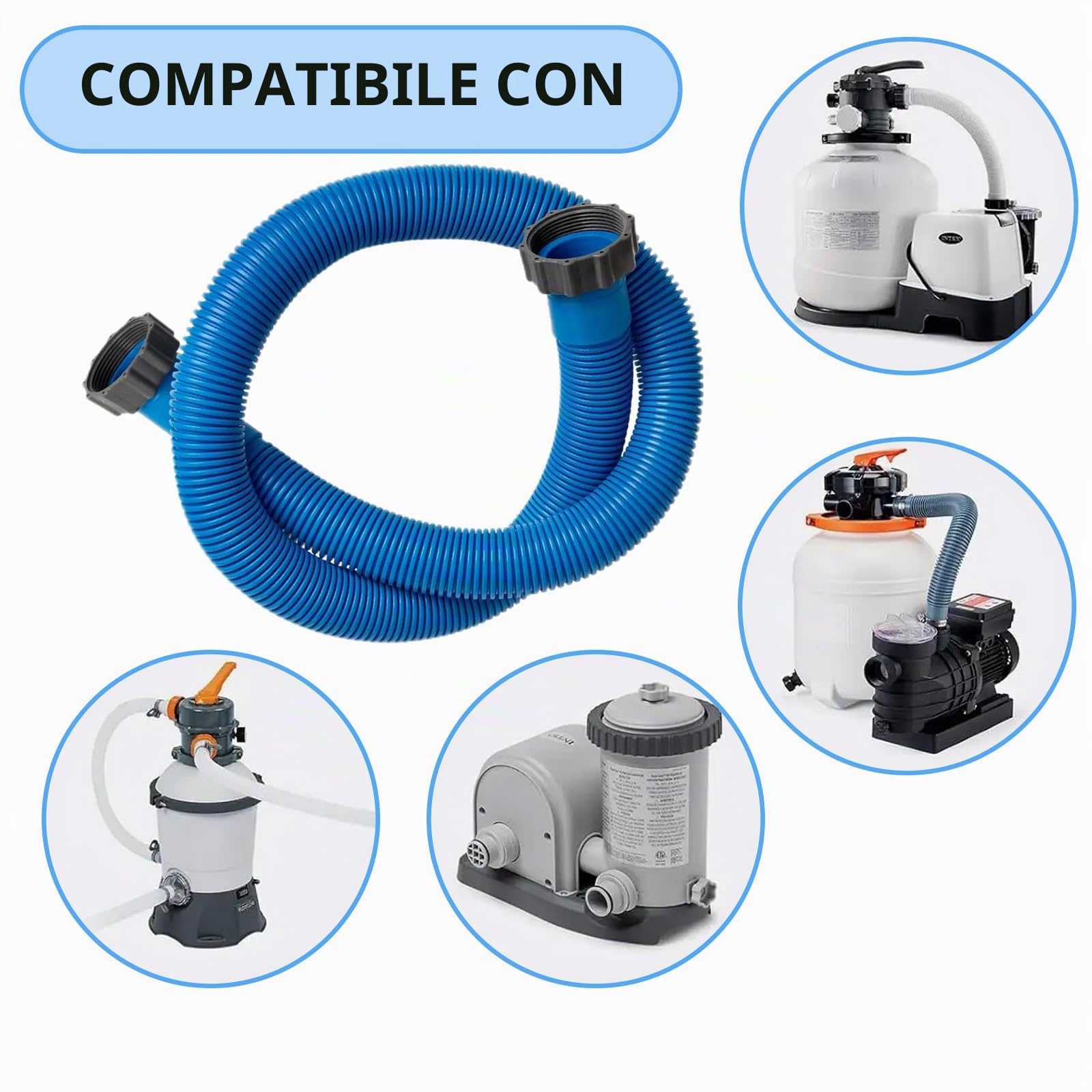 2 pezzi tubo piscina 38 mm,Tubo Flessibile per Piscine 1.5M | accessorio per pompa filtro per Intex,tubo piscina per pompa dell'acqua da 1500 Gph e capacità superiore,Blu