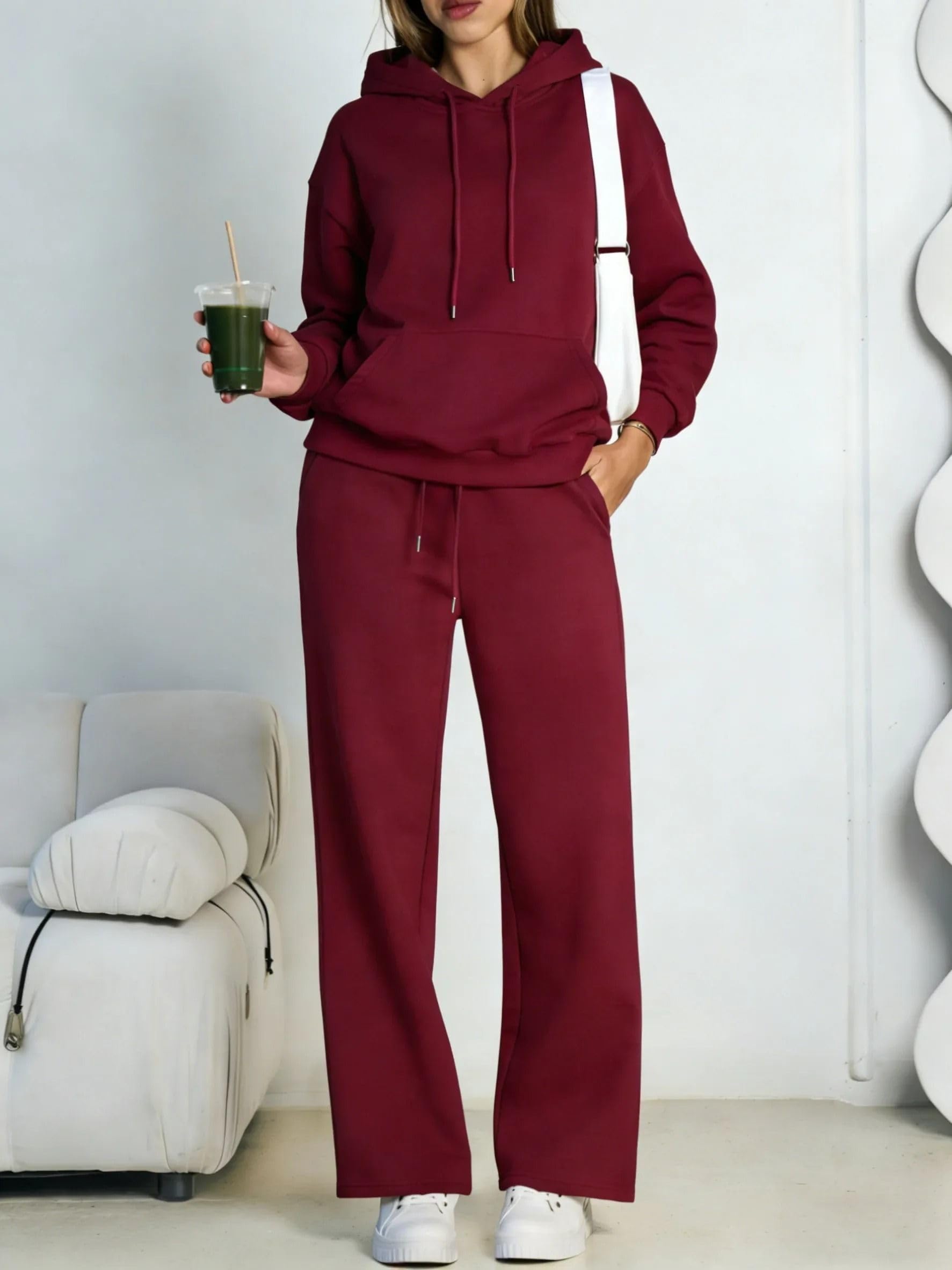 Ensemble 2 pièces sweat à capuche pour femme, sweat et pantalon large décontracté