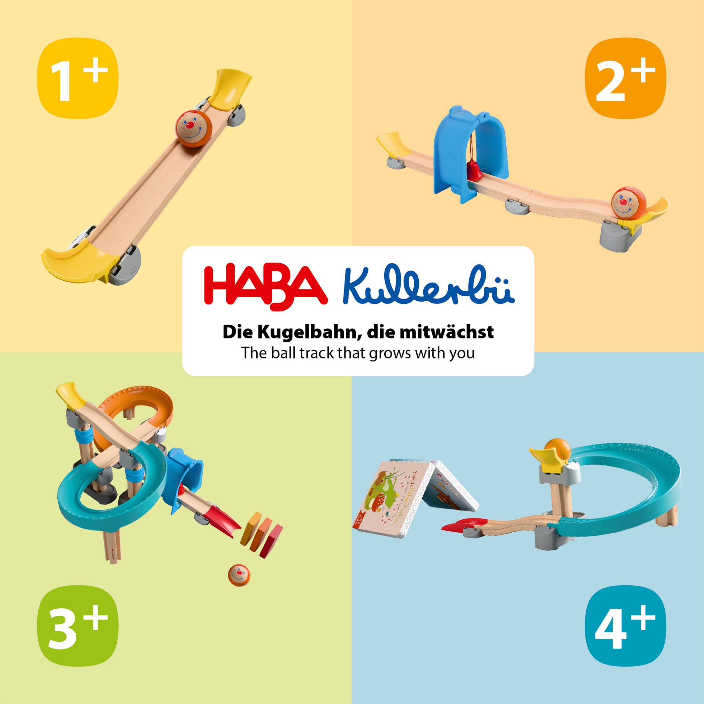 HABA Kullerbü Step-By-Step: Mitwachsende Kugelbahn & Murmelbahn für Kleinkinder ab 1-4 Jahren. Stabiles Klicksystem, kompatibel mit Allen Kullerbü-Bahnen - 2012252001