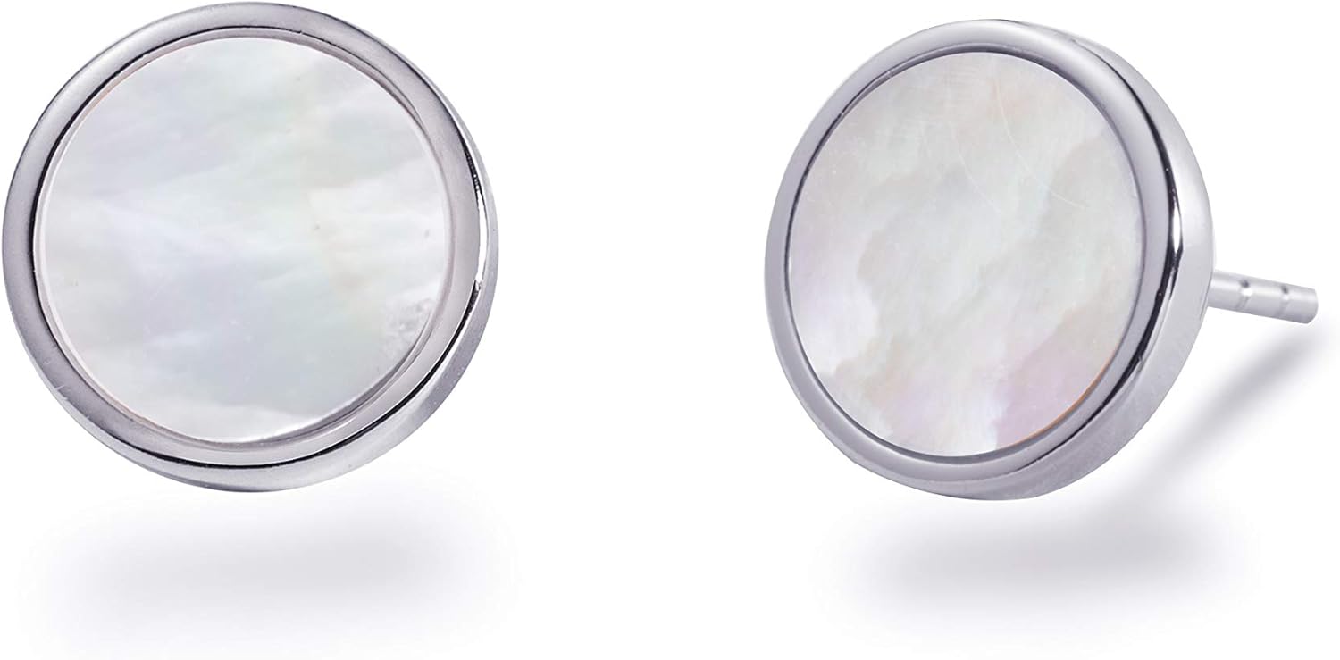 S.Leaf Gold Stud Earrings for Women Sterling Silver Gold plated Hypoallergenic Shell Mother of Pearl Post Earrings for Women Birthday Gifts