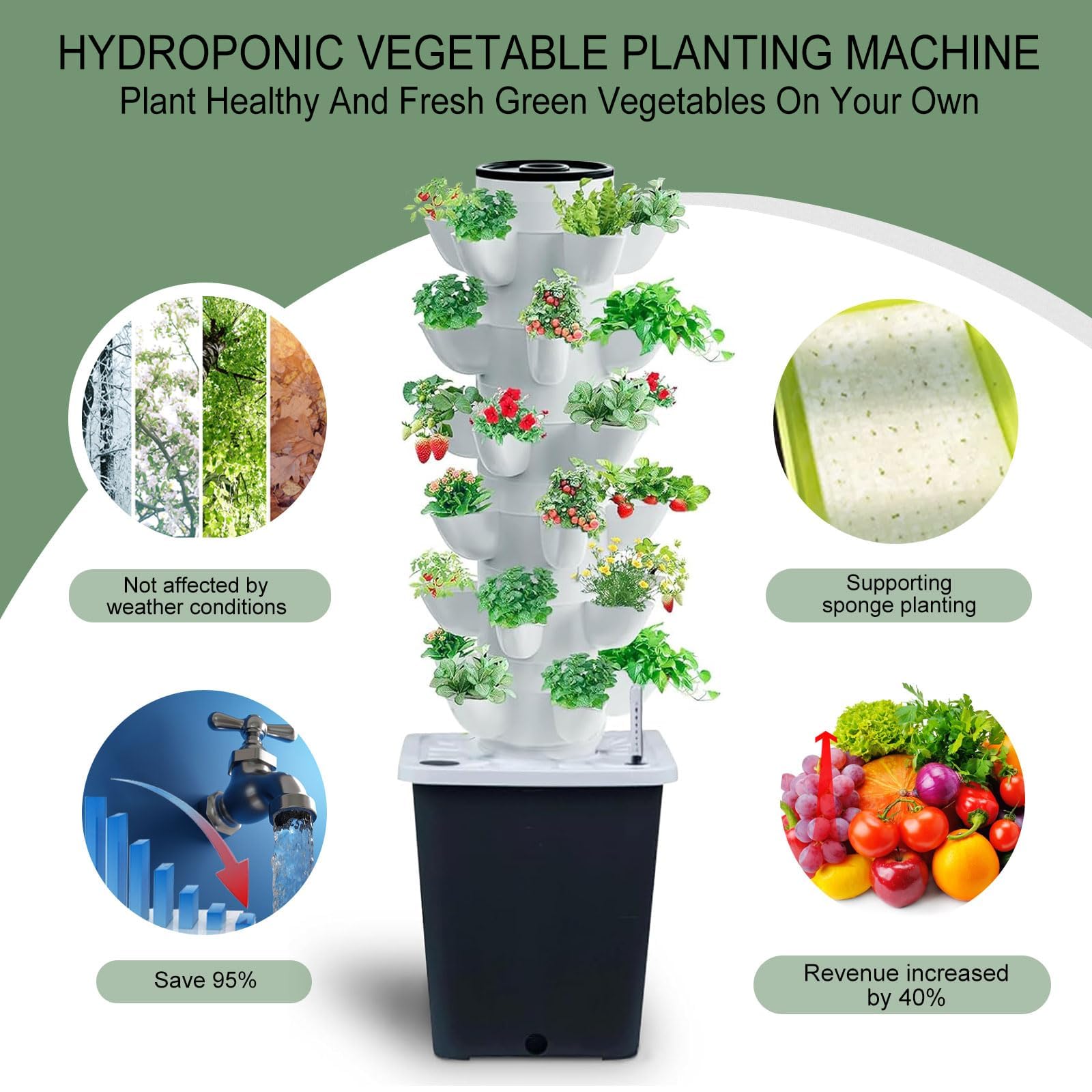 Hydroponic Gardening Equipment 30-Plant Hydroponics Tower - Indoor Vertical  Garden System With Pump \u0026 Movable Water Tank Herb Garden Planter Indoor Kit, image size:1600x1600