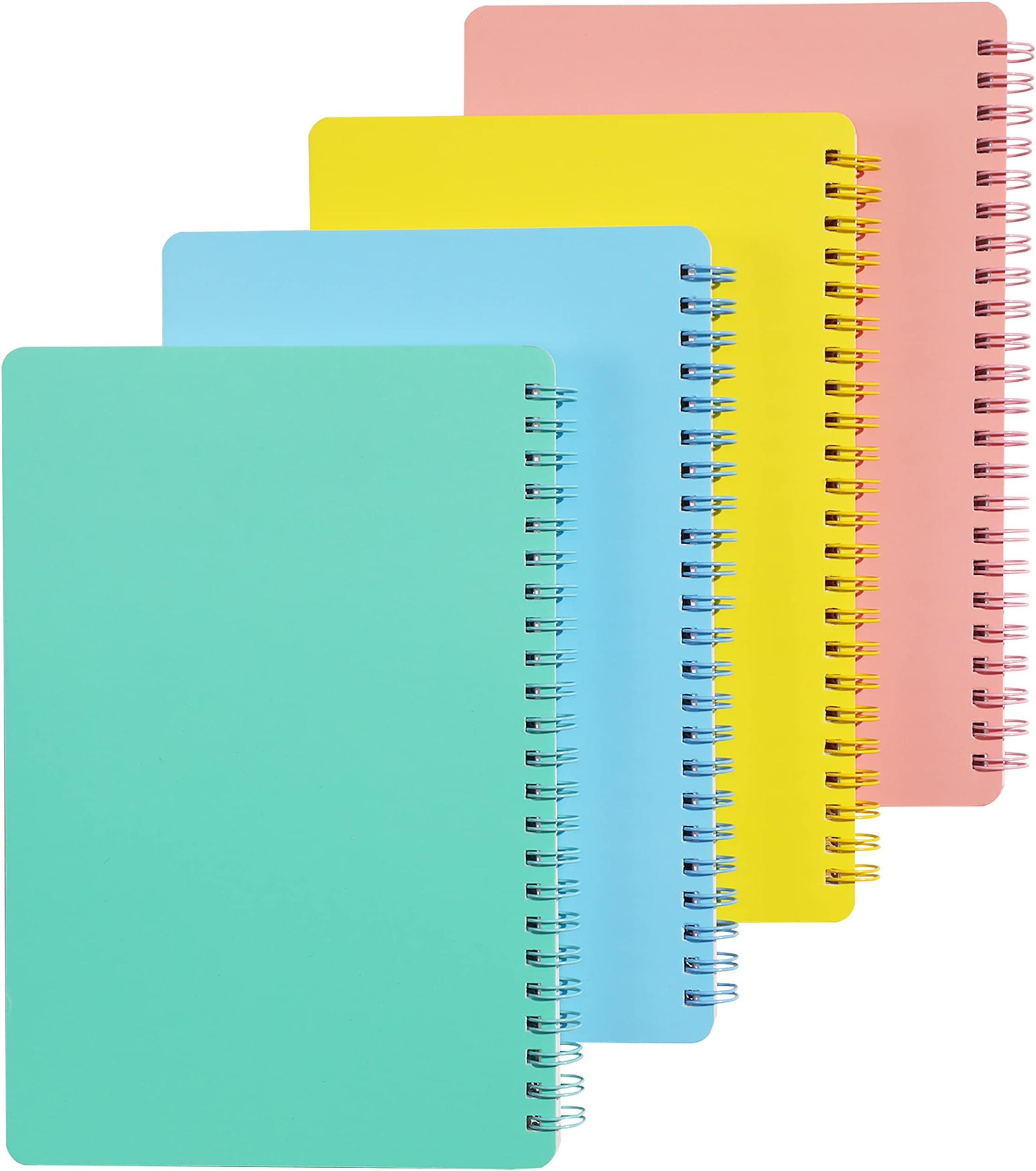 Spiral Notebook,4 Pack A5 Lined Notebooks, 80 Sheets / 160 Pages Per Journal, Spiral Journal with Twin-Wire Binding, College Ruled Notebook with (4 Colors, Green, Blue, Yellow, Pink)