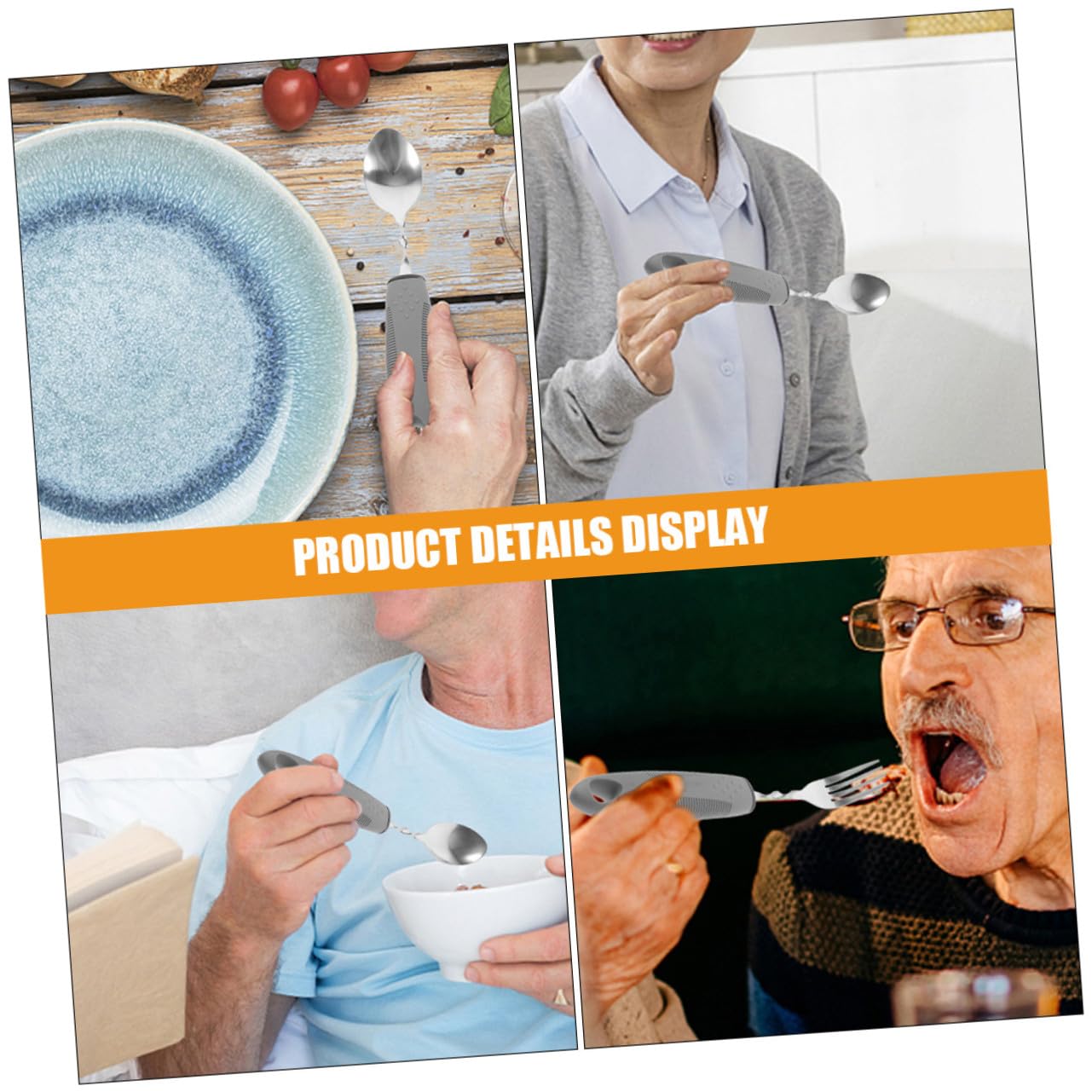 Cubiertos Adaptativos Antitemblor para Ancianos Mango Ergonómico Flexible de Gris Utensilios de Rehabilitación para Personas con Movilidad Reducida para Comer Interiores
