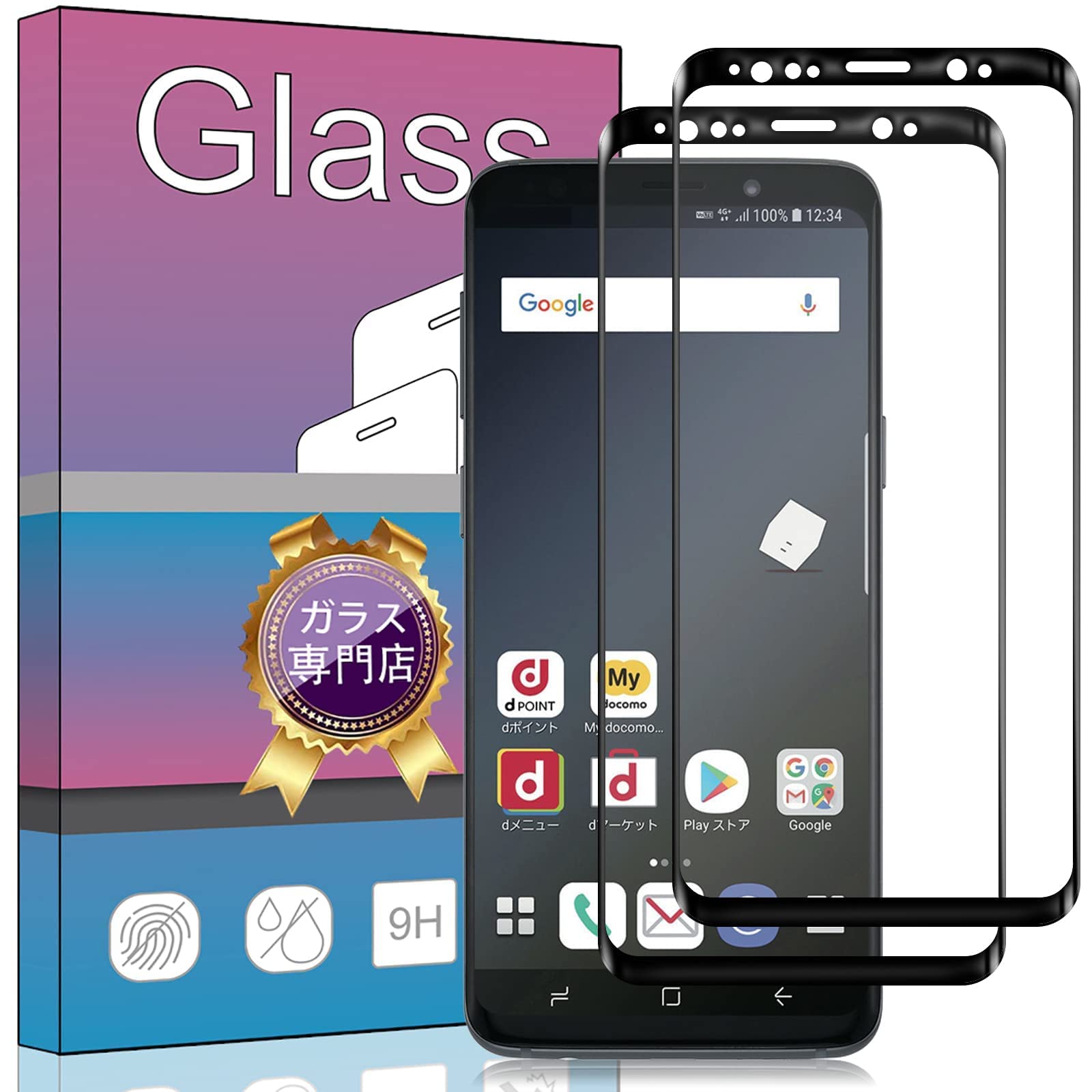 【2枚セット】FOR Galaxy S9 SCV38 / SC-02K ガラスフィルム 強化ガラス 液晶保護フィルム 日本製素材旭硝子製 3D曲面加工 硬度9H 指紋防止 衝撃吸収 気泡ゼロ 高透過率 防爆裂 スクラッチ防止 Galaxy S9 SCV38 / SC-02K 対応 フィルム(ブラック)PCduoduo