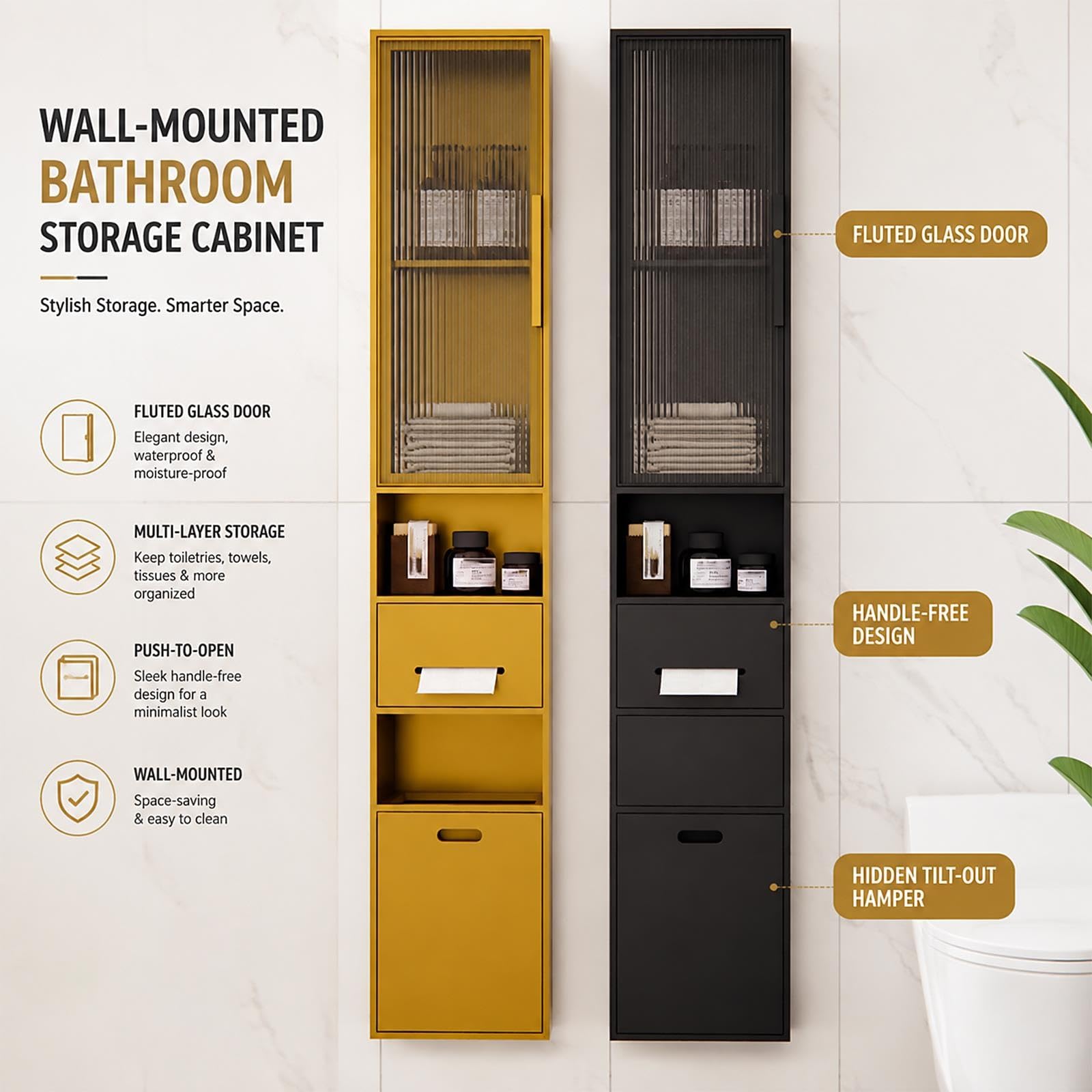 Nicho de pared empotrable de acero inoxidable con puerta de vidrio y cubo