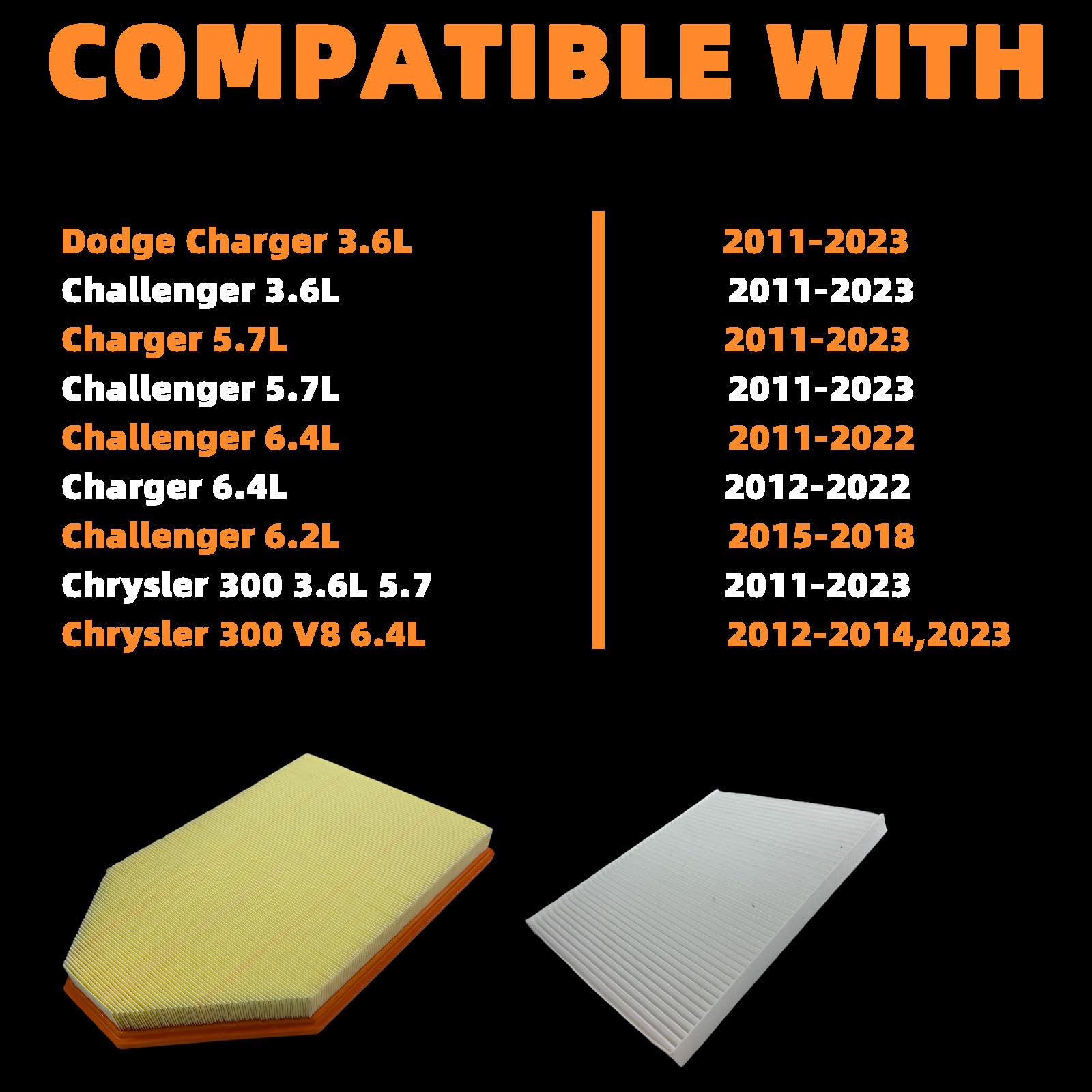 Condition photo showing New/Like New for Engine Air Filter and Cabin Air Filter Kits Compatible with Chrysler 300/Dodge Challenger/Charger 2011-2023, CA11257?4861746AA 68071668A (68071668AA 04861746AB)