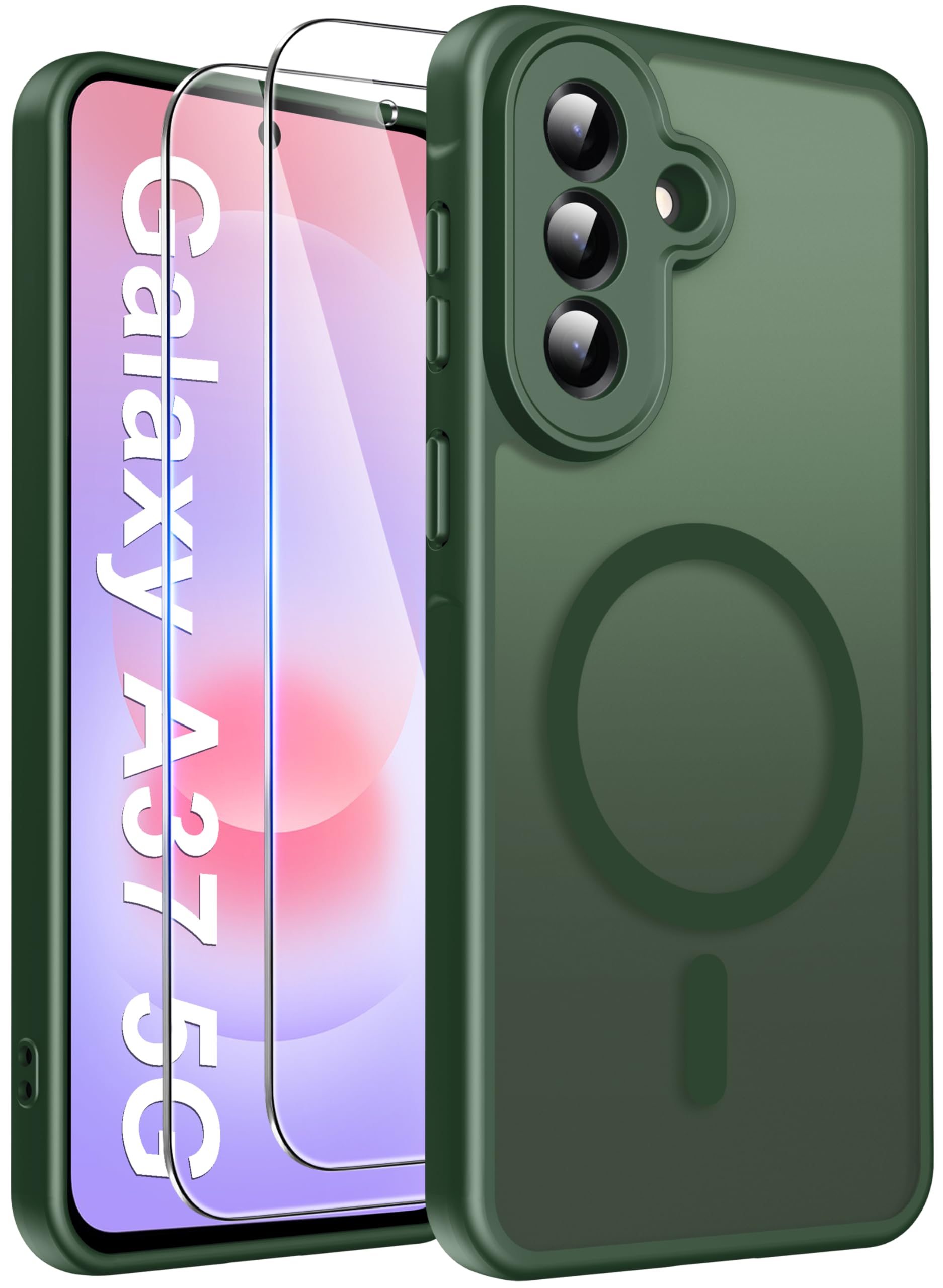 Opkiegrn für Samsung Galaxy S25 5G Hülle, Kompatibel mit MagSafe mit 2 Stück Panzer Schutz Glas Folie, KameraSchutz Folie Stoßfest Kratzfest Transluzente Matt Handyhülle für Samsung S25, Grau
