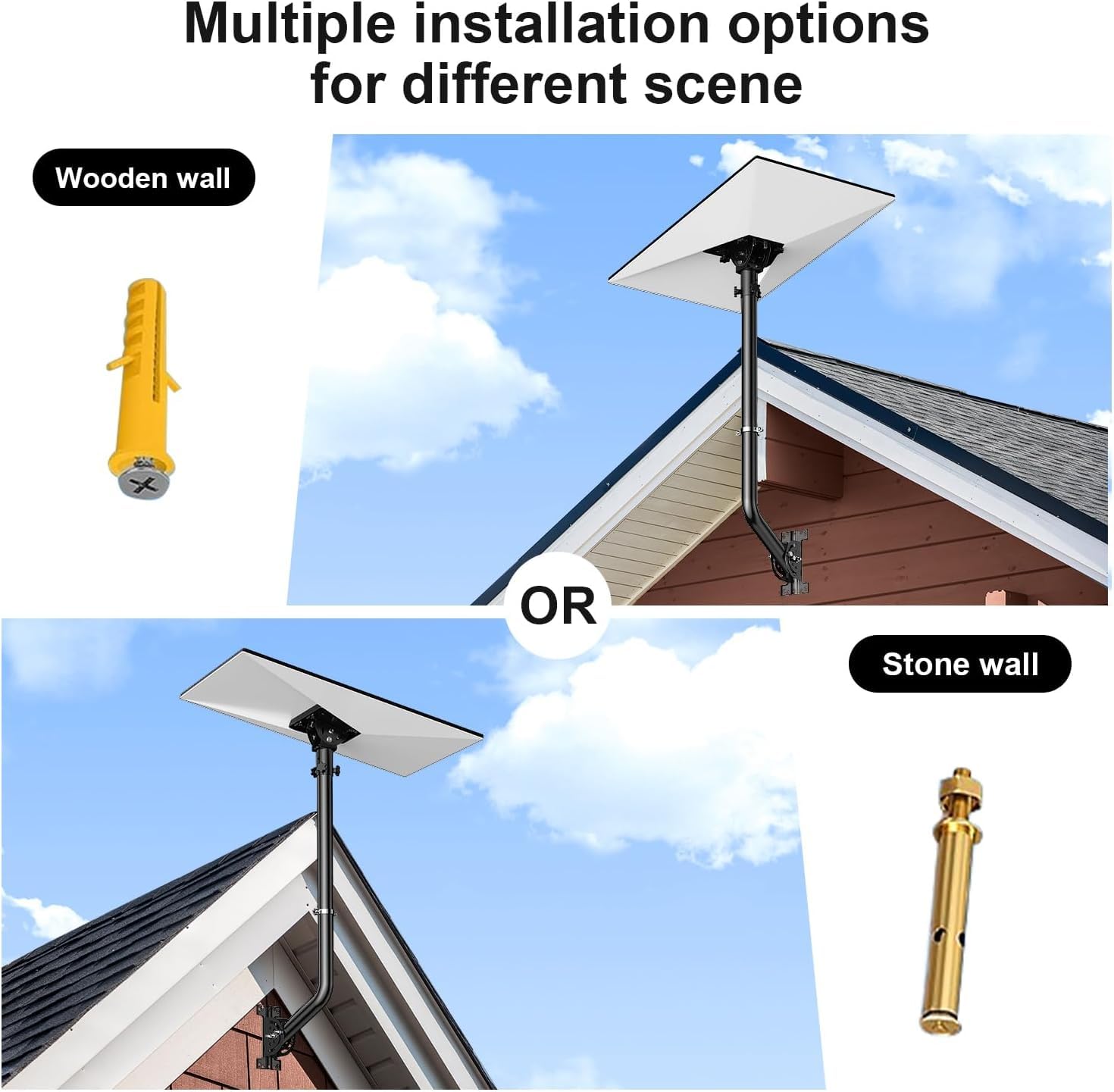 Supporto Universale Regolabile per Antenna TV, in Ferro Verniciato (1,38'' x 24'') - Montaggio a Parete, Gronda o Tetto, Bracket Pivot Resistente con Hardware Incluso, Nero