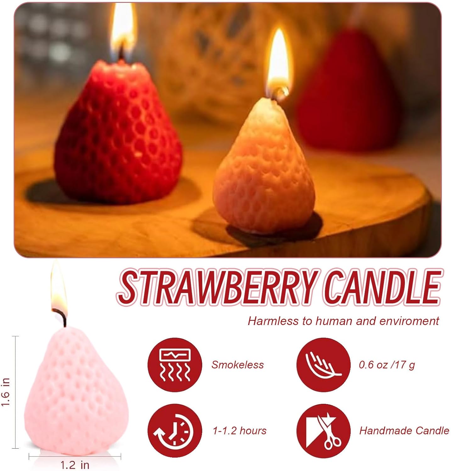 Strawberry Shaped Scented Candle 9 Pcs Mini Soy Wax Small Candles for Bedroom Home Decor Gift for Friends Familys (Pink) - Image 3