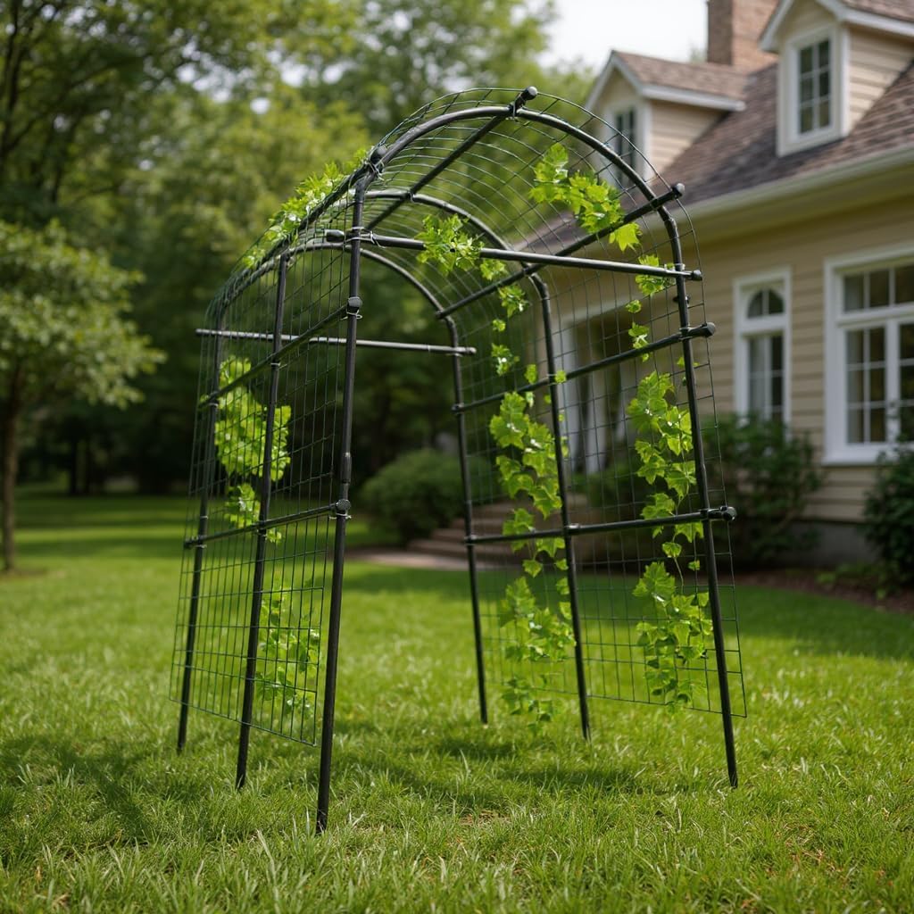 Treillis De Jardin en Métal PE, Haut 230CM, Arche Potager avec Clip en Croix, Support Plante Grimpante Extérieur, Treillis Potager pour Concombres Tomates Pois, Tubes Transversaux 7