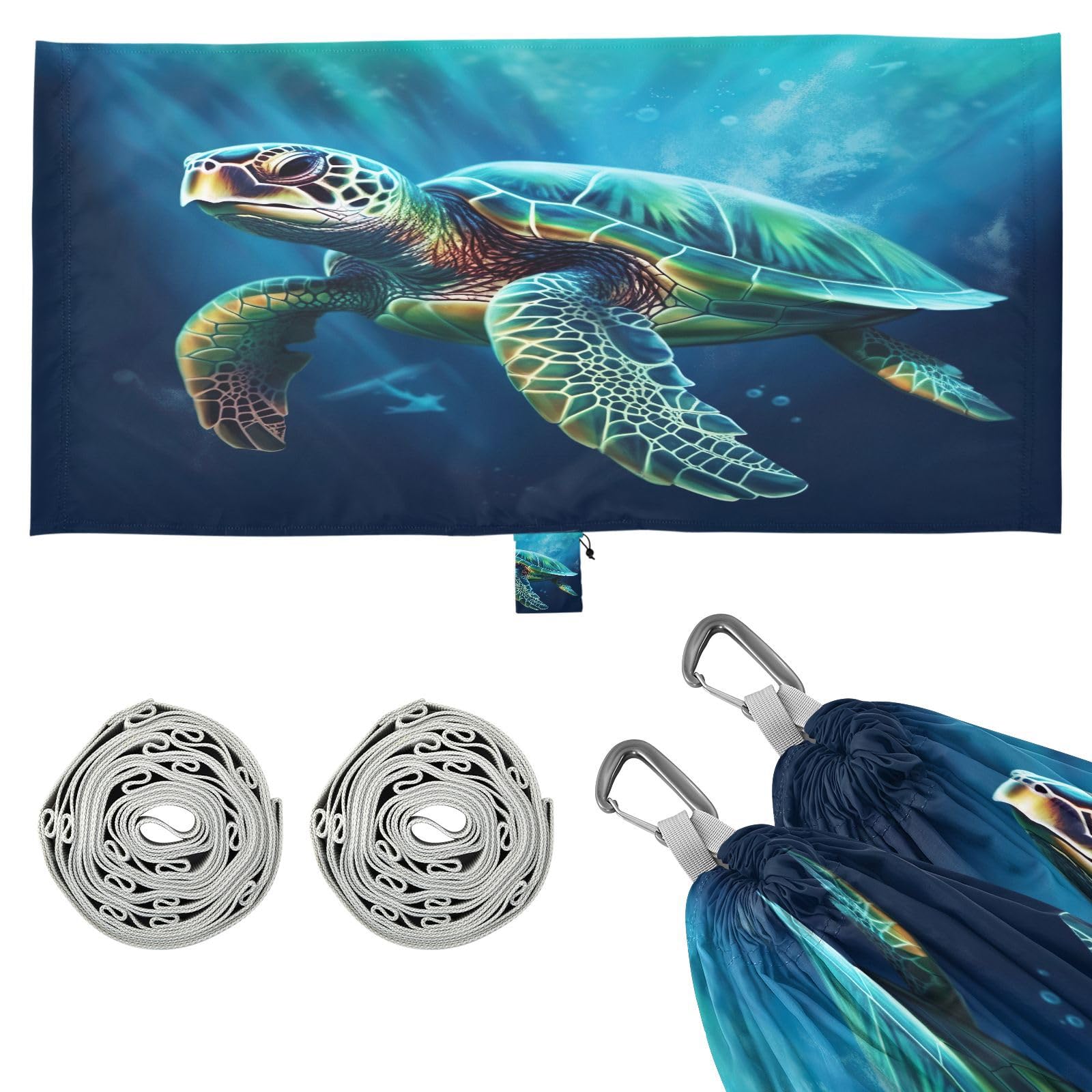 Haskirky Sea Turtle Camping Hammock, Single Portable Hammocks with Tree Straps & Attached Carry Bag, 330Lbs Capacity Perfect for Outside Indoor Hiking Beach Backpack Travel
