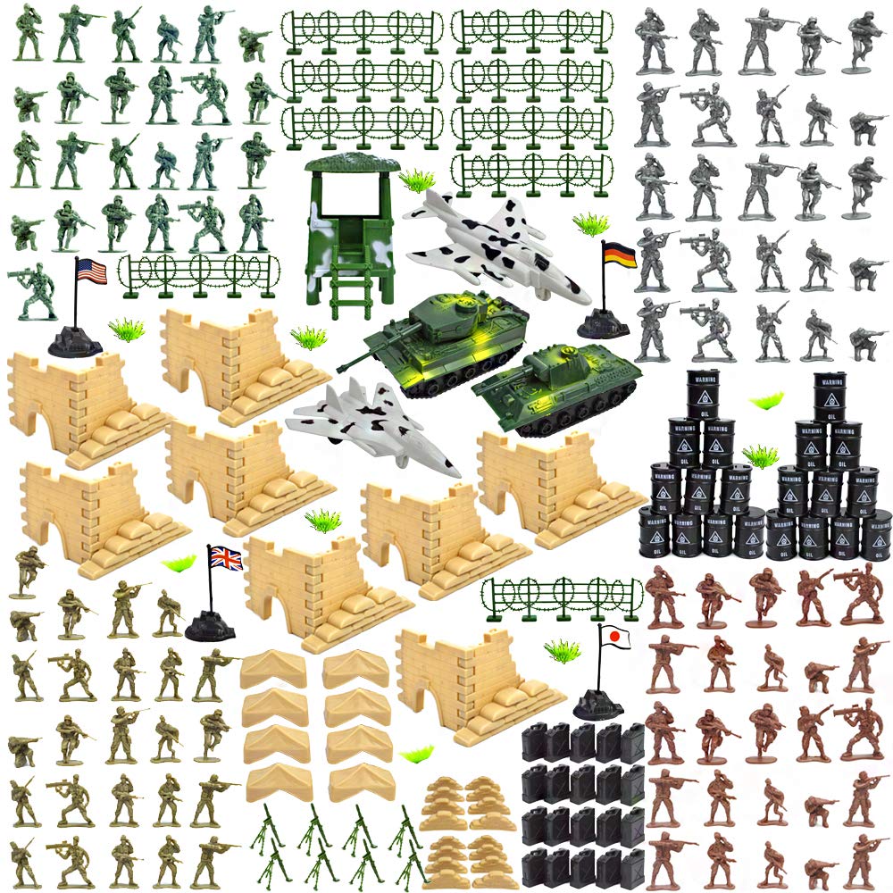 Wankko 250 Pcs Military Figures and Accessories, Army Men Action Figures Army Toys Set Military Toy Soldier Playset Toy Army Soldiers