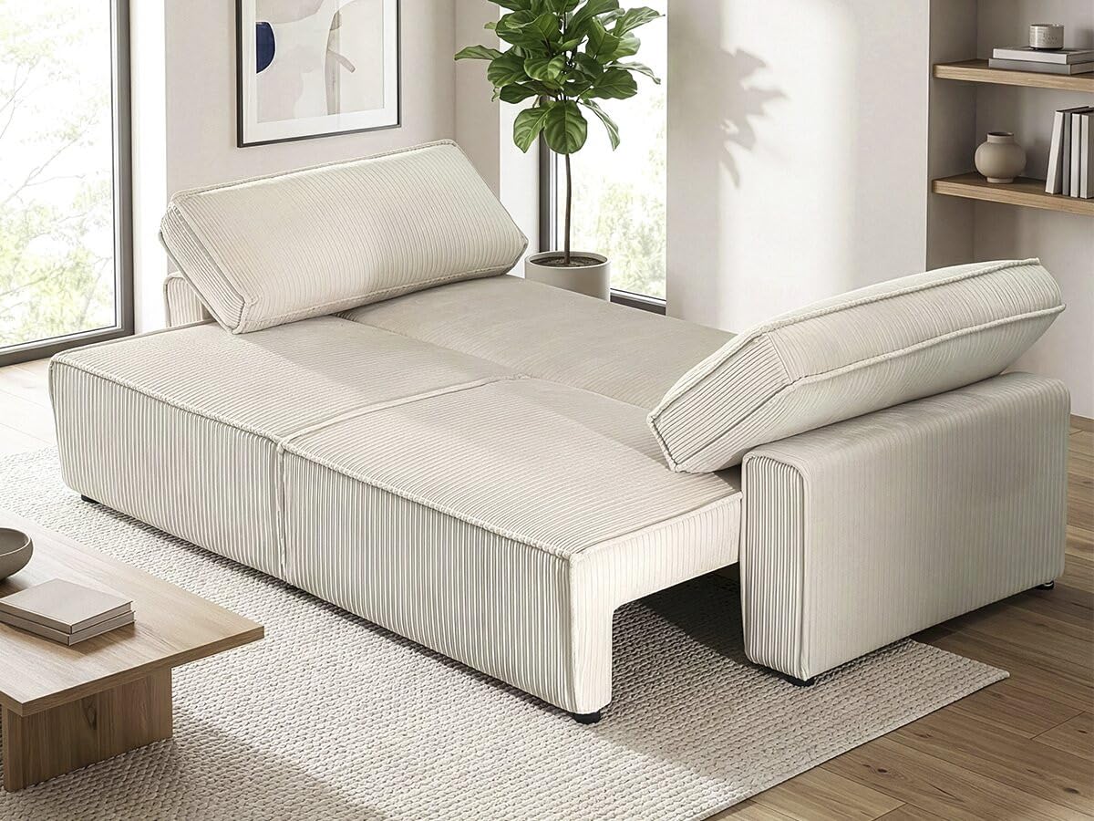 Habitat et Jardin Canapé Convertible en Velours côtelé Montaigne -3 Places - Beige
