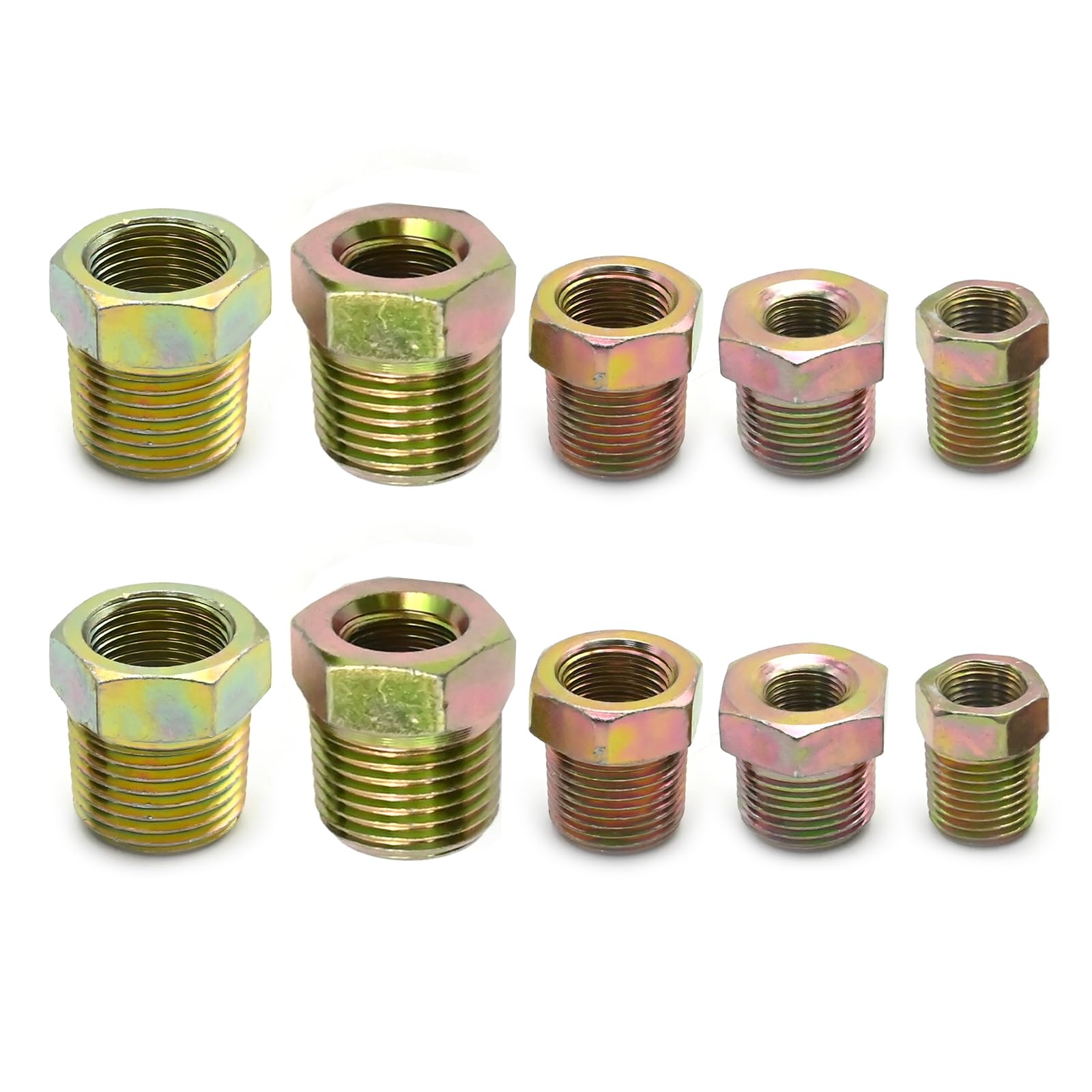 Ollanoos 10Pcs Multi-Size Threaded Bush Adaptor, Female to Male Threaded Bush Adaptor BSP Fittings, 1/8 to 1/4, 1/8 to 3/8