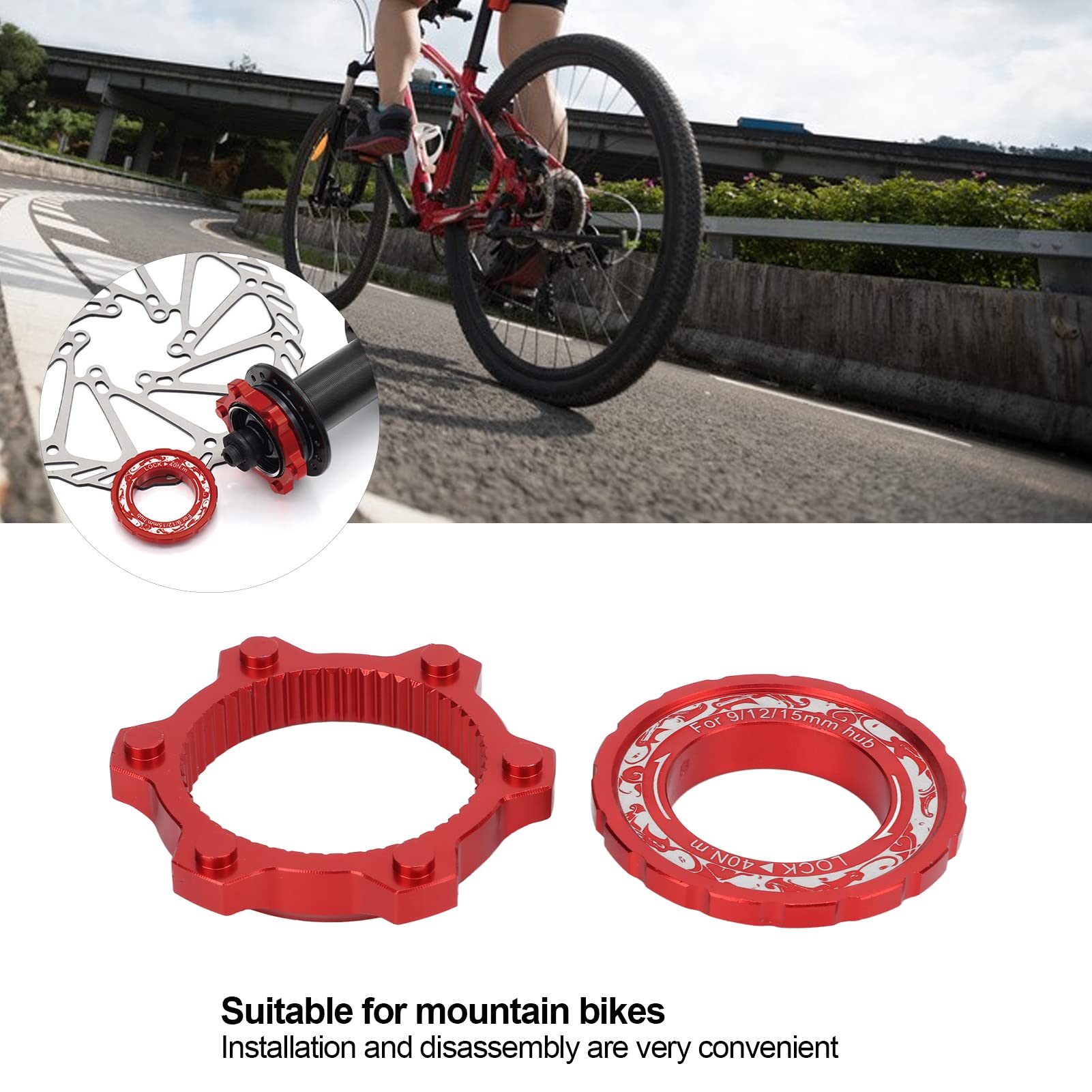 BuyWeek Adaptador de Bloqueo Adaptador de Rotor, 6 Pernos de Aleación de Aluminio para Bicicleta (Rojo)