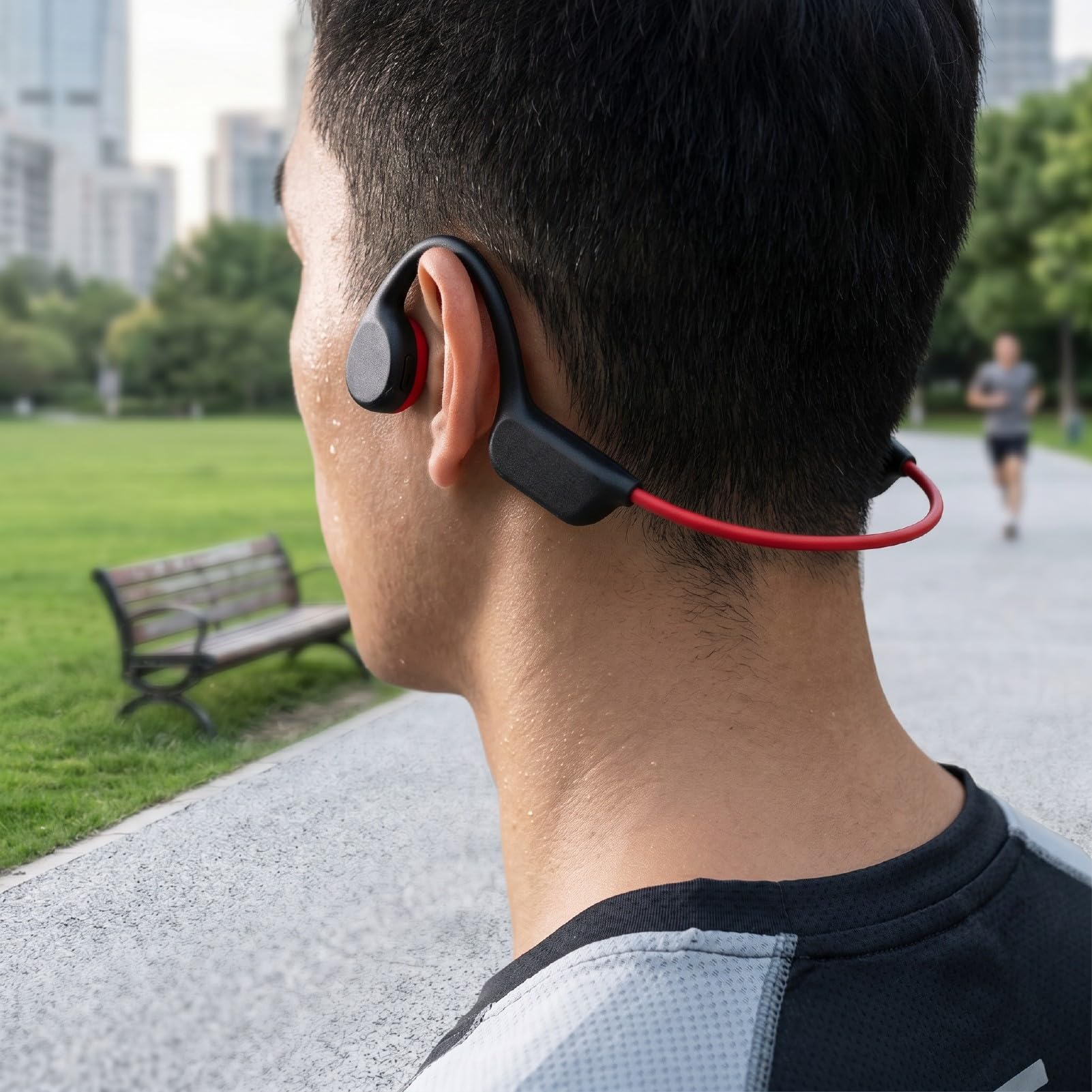 Tangxi Cuffie a Conduzione Ossea, Cuffie Auricolari Aperte Wireless Impermeabili IPX8 con Lettore MP3 da 32 GB Bluetooth 5.4 per Nuoto, Sport, Corsa (rosso)