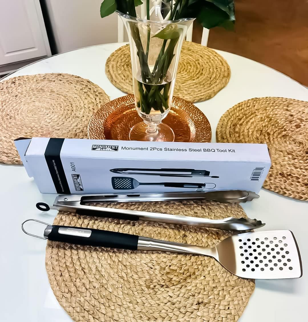 Monument Grills Heavy Duty Stainless Steel 2-Piece Barbecue Tool Set - Spatula & Tongs