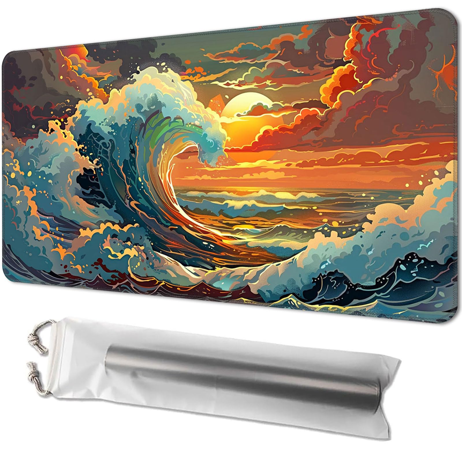 MTG Playmat Size 24x14in - Magic The Gathering Playmat for TCG - Card Playmat for Magic, with Free Storage Bags, Perfect for Card Games and Collectibles, Sea Wave