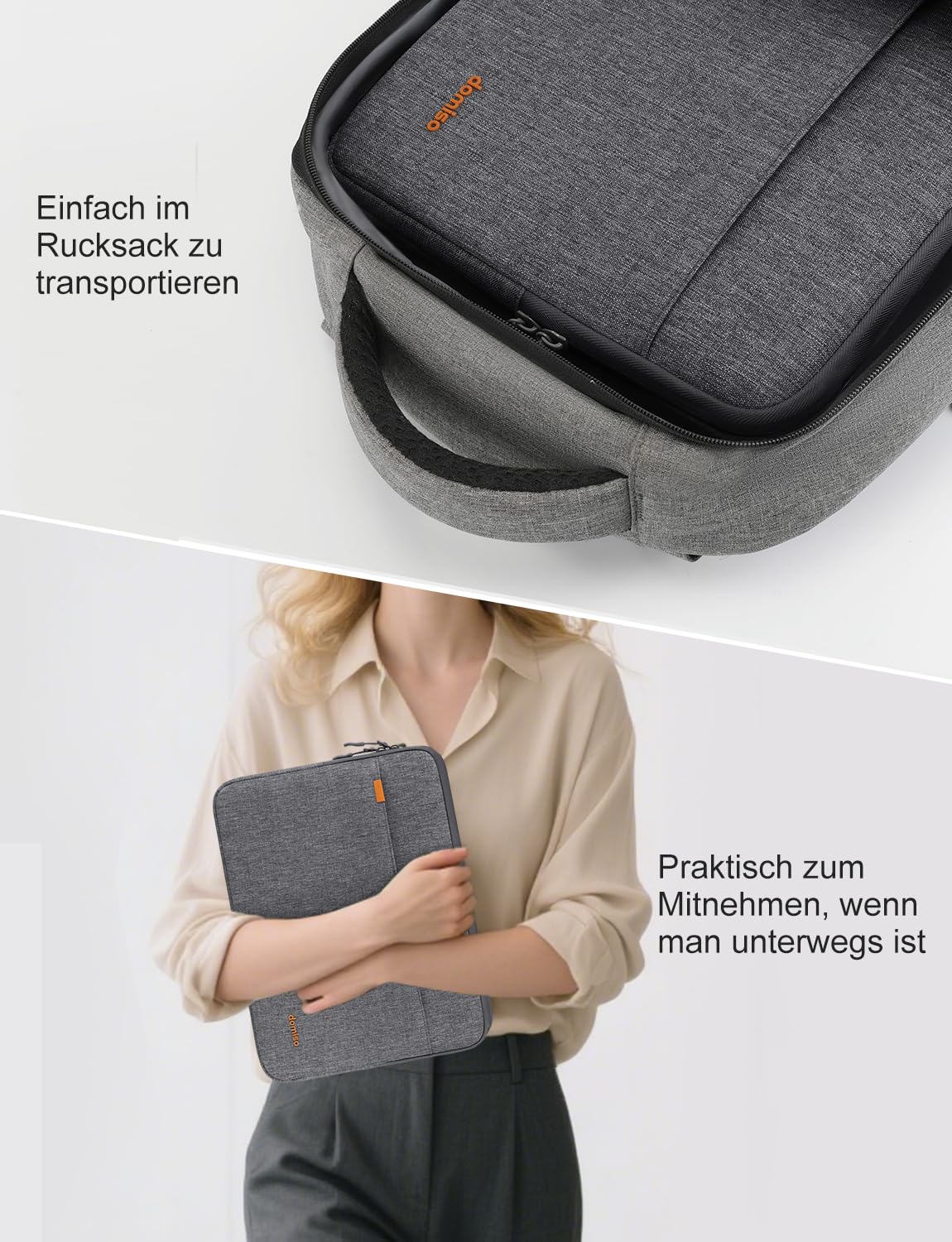 DOMISO Funda para ordenador portátil AA90 (grigio, 13,3 pollici per laptop /14 pollici per MacBook)