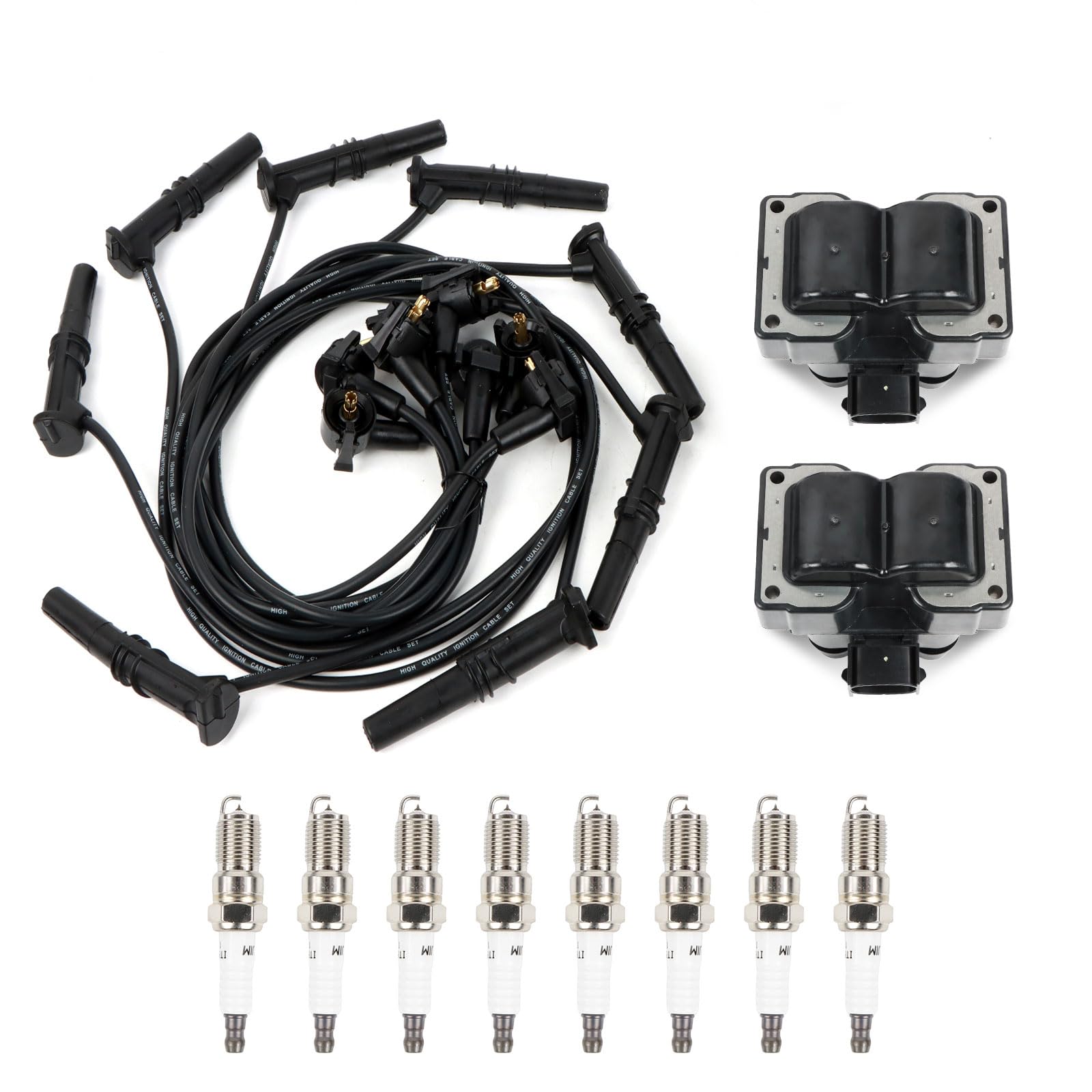 DEEGOOLY 2PCS FD487 Ignition Coils Pack & 8PCS Iridium Spark Plugs & 8PCS Spark Plug Wires Set Compatible with Ford Mercury Lincoln Town Car F150