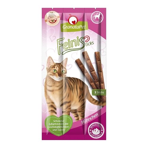 GranataPet FeiniSticks Pollo 24 x 15 g, Sabroso Aperitivo masticable para Gatos, alimento complementario