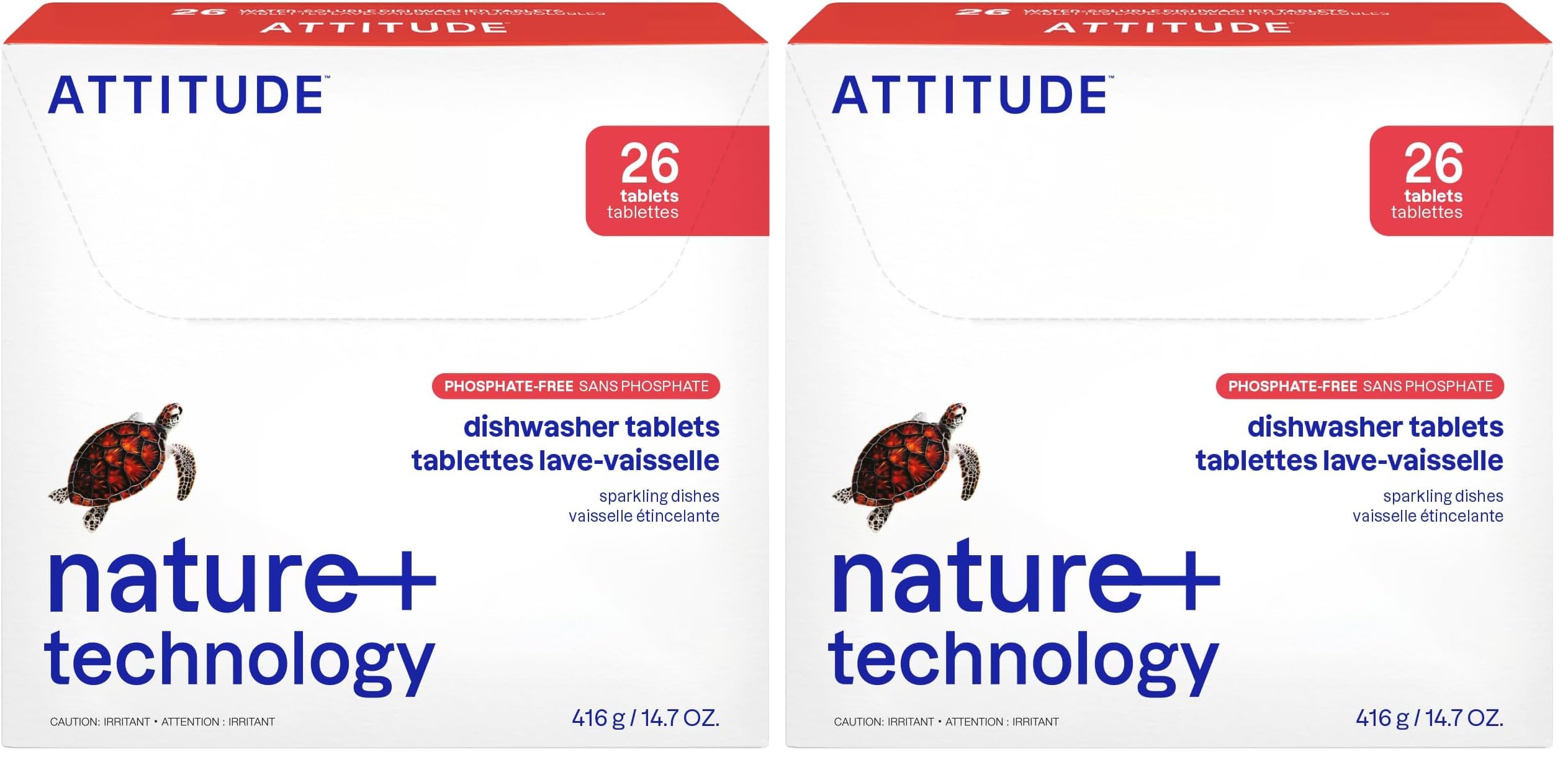 ATTITUDE Dishwasher Tablets, Water-soluble Plant- and Mineral-Based Effective Formula, Phosphate-free, Vegan and Cruelty-free, Unscented, 26 Count (Pack of 2)
