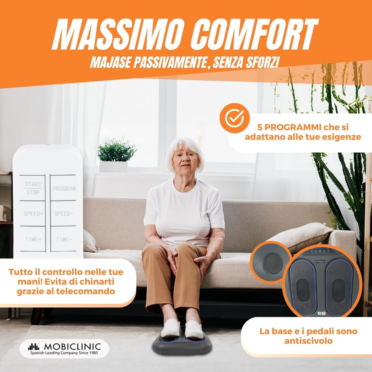 Mobiclinic® fitness, Massaggiatore per piedi elettrico, 10 livelli di vibrazione, 5 programmi, Timer, Vibrolegs, Vibromassaggiatore, Pedana vibrante, Telecomando e display led, Vibfit