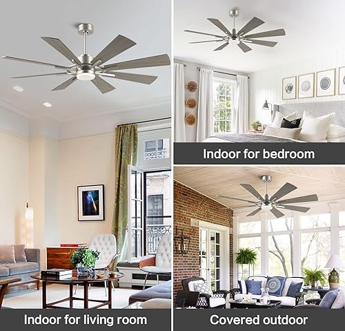 Miniatura 7 de WINGBO Ventilador de techo CC de 60 pulgadas con luces y control remoto ventilador de techo de níquel cepillado 8 cuchillas de madera contrachapada