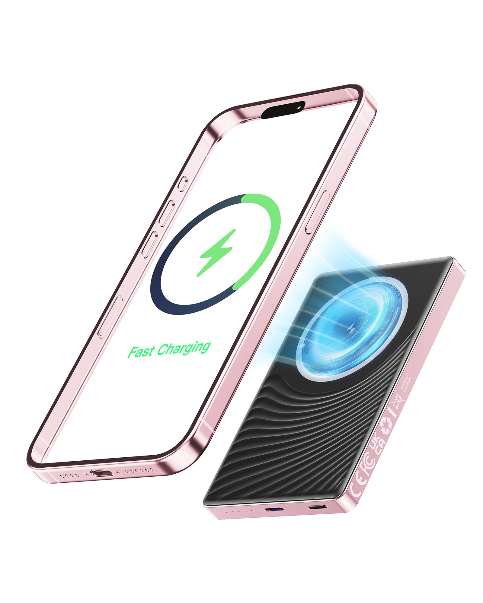 Magsafe Power Bank 10000mAh, Mini PowerBank Wireless 20W Ricarica Rapida con Ingresso e Uscita USB C, Caricatore Portatile Magnetico per iPhone 16/15/14/13/12 Pro Max/Mini/Plus (Rosa)