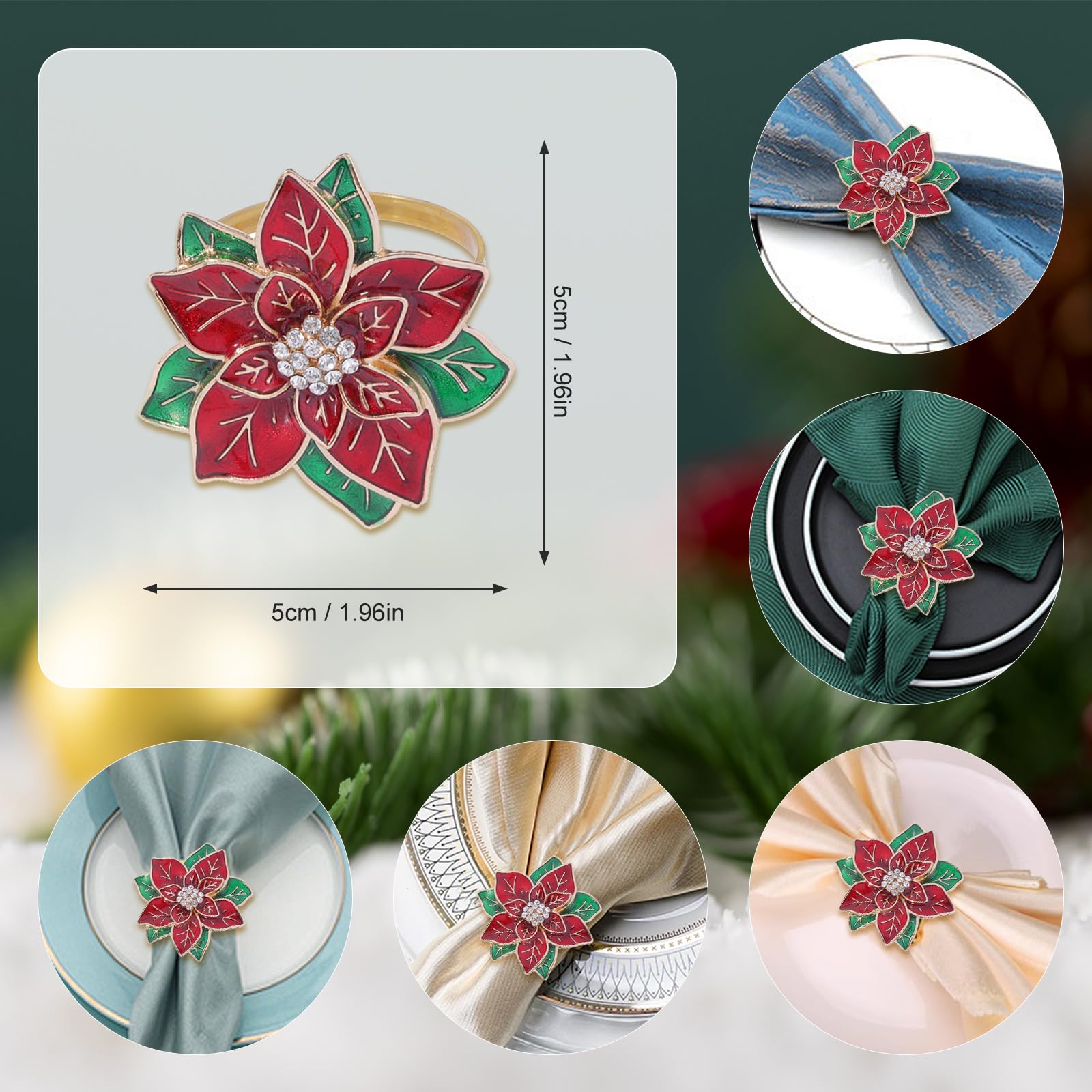 Lot de 12 ronds de serviette de Noël, ronds de serviette en métal pour fête de mariage, anniversaire, décoration de table, salle à manger