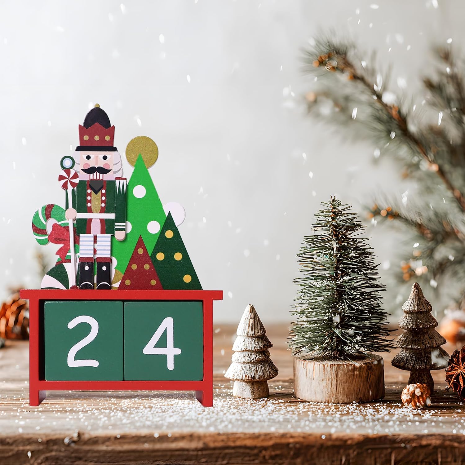 Christmas Countdown Advent Calendar, 24 Days of Christmas Calendar Wooden Xmas Decoration Ornaments for Home Office Table Decor Gifts (Snowman & Gift)