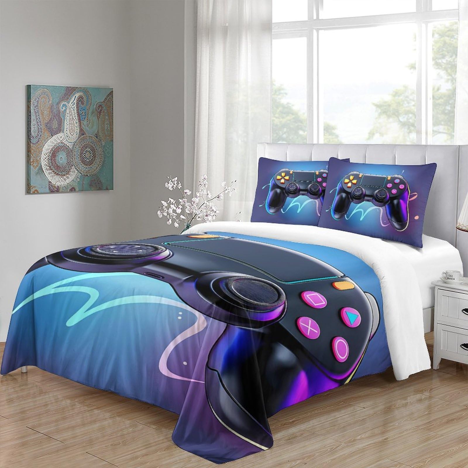 Funda Nórdica Microfibra 3D Impresa Mando Gamer Decoración Dormitorio Juego Ropa de Cama Suave Transpirable para Adolescentes Adultos Super King（260x220cm）
