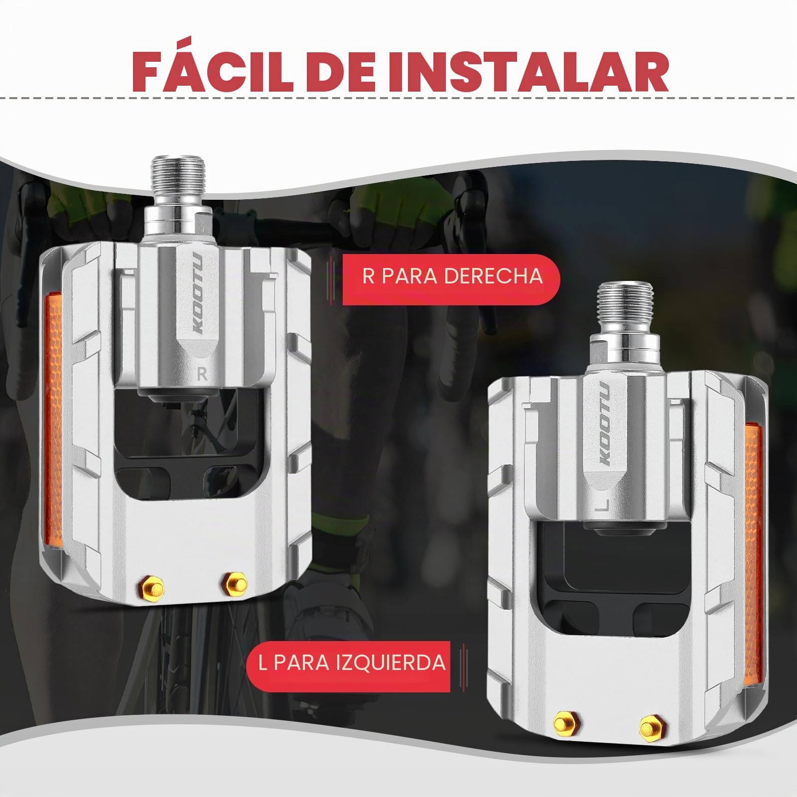 KOOTU Pedal Plegables Bicicleta Pedales Plegables MTB Pedal de Aleación de Aluminio Accesorios de Bicicleta de Montaña Pedal Plegable Pieza de Ciclismo