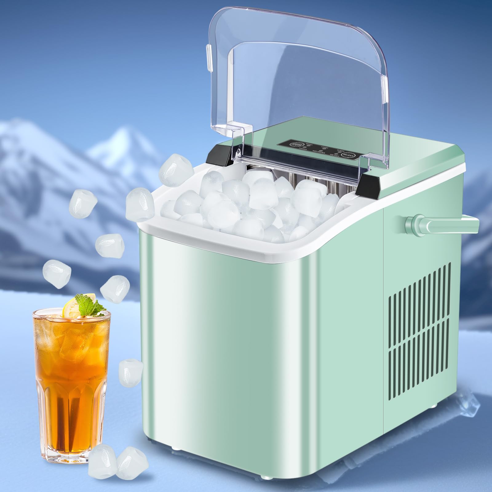 Ice Makers Countertop, Portable Ice Machine with Carry Handle, 2 Sizes of Icecube for Home Kitchen Bar Party Camping