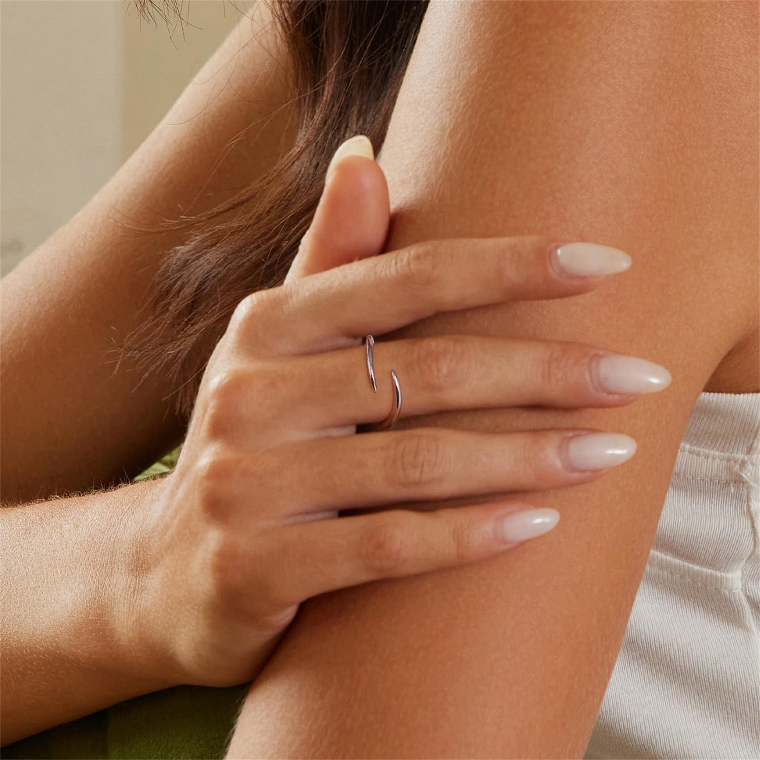 BISAER 925 Sterling Silver Rings 14K White gold and Yellow gold Plated Cubic Zirconia Open Twist Eternity Band for Women - Image 2