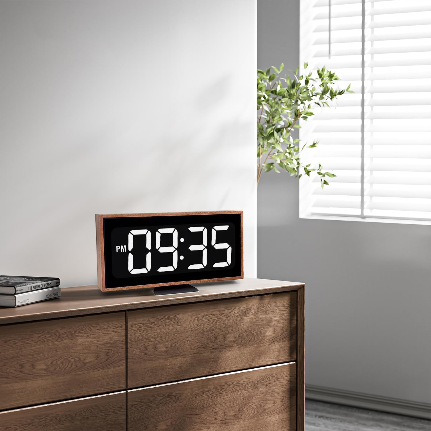 Wooden Digital Desk Clocks Large Electric LED Clock with Large Numbers Clocks Vintage Large Display Room Decor for Kid Bedroom Living Room Kitchen Office