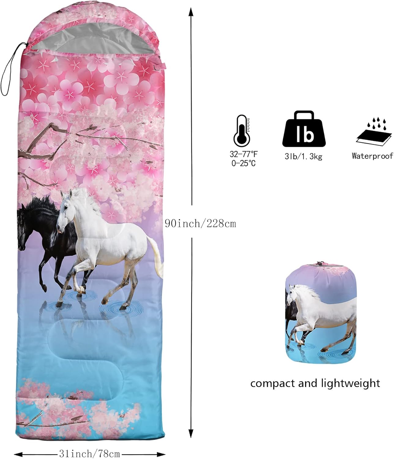 QOOMO Axolotl Cute Camping Sleeping Bags,3 Season Warm & Cool Weather,Lightweight,Waterproof Sleeping Bags for Adults & Kids,Traveling,and Outdoors