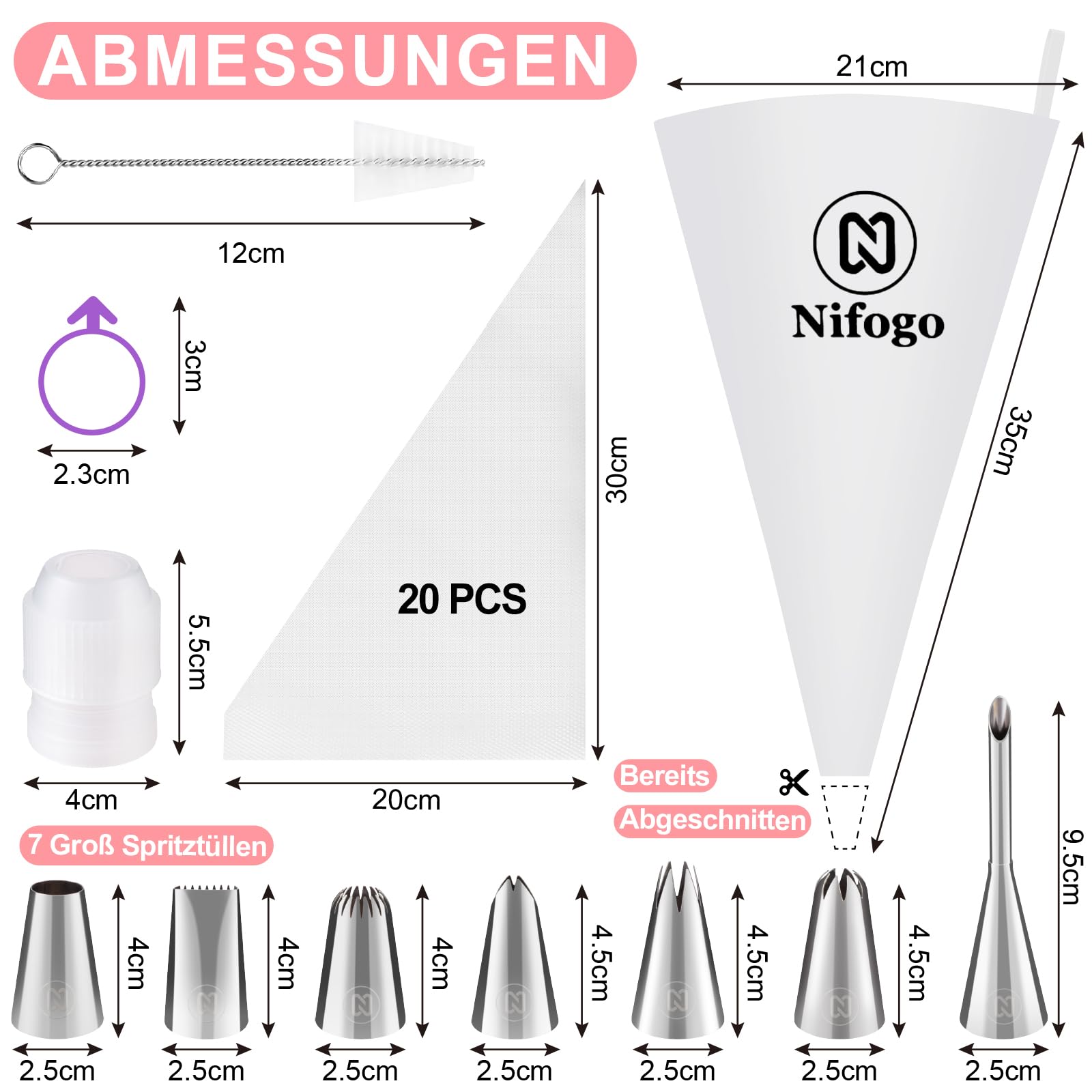 Nifogo Icing Bags with Nozzles Large Professional 33 Pieces - Image 3