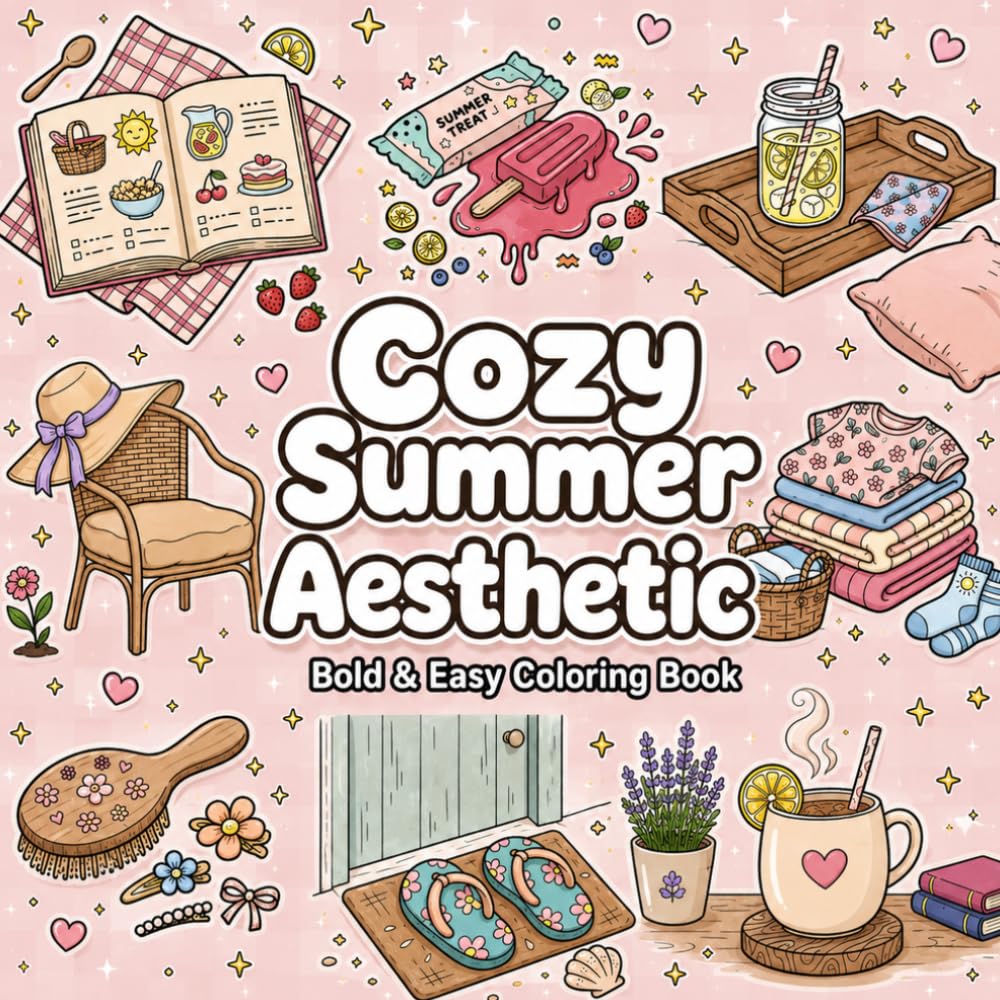 Cozy Summer Aesthetic Coloring Book: Simple Cute Vibes for Relaxation, Stress Relief and Mindful Fun (The Cozy Summer Vibes Series)