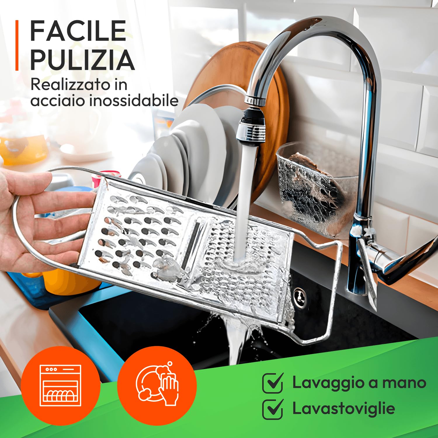 Grattugia Piatta Acciaio Inox 22cm - 3 In 1 Per Formaggio, Verdure E Patate | Utensile Cucina Professionale - Foto 12