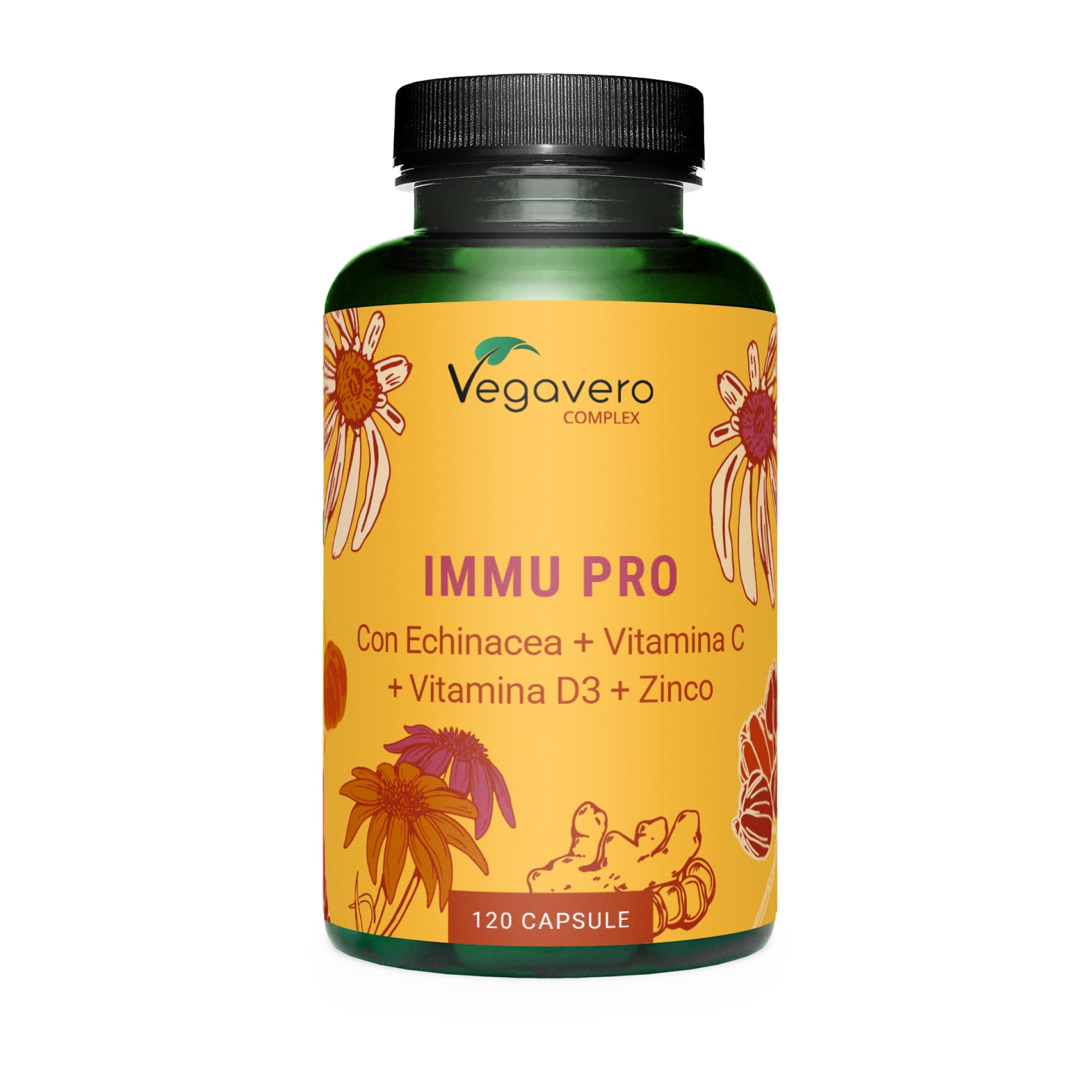 Vegavero Difese Immunitarie Adulti | 120 capsule | con Echinacea, Vitamina C, D3, Zinco e Selenio | Senza Additivi e Certificato in Laboratorio | Rinforzo Sistema Immunitario