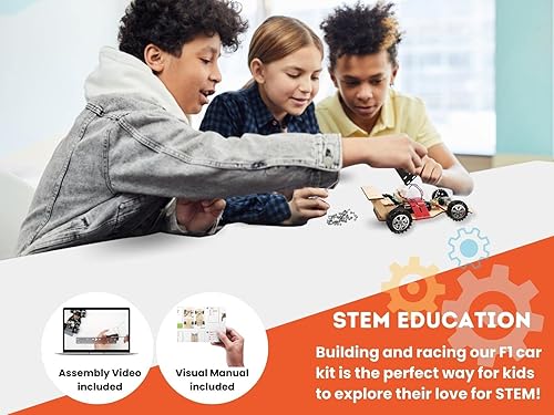 Miniatura 3 de Kit de Ciencia de Pica Toys Coche de Carreras F1 con Control Remoto Inalámbrico de Madera para Construir (Rojo), Proyecto STEM para Niños de 8, 9,