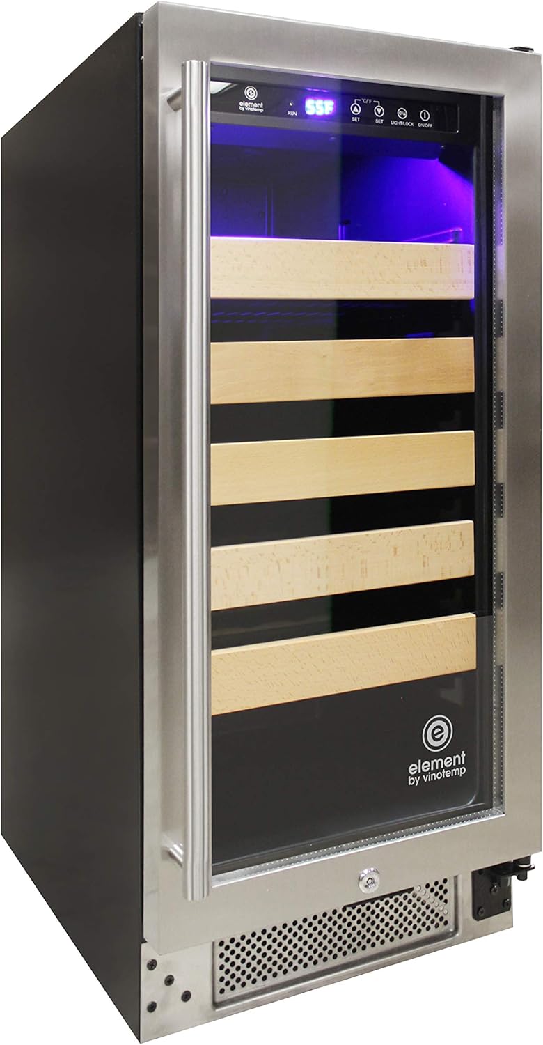 Vinotemp 25 Bottle Wine Cooler Refrigerator Freestanding or Built-in Wine Fridge with Single Zone Temperature Control, Front Venting with Glass Door and Safety Lock, 25 Bottle, Stainless Steel