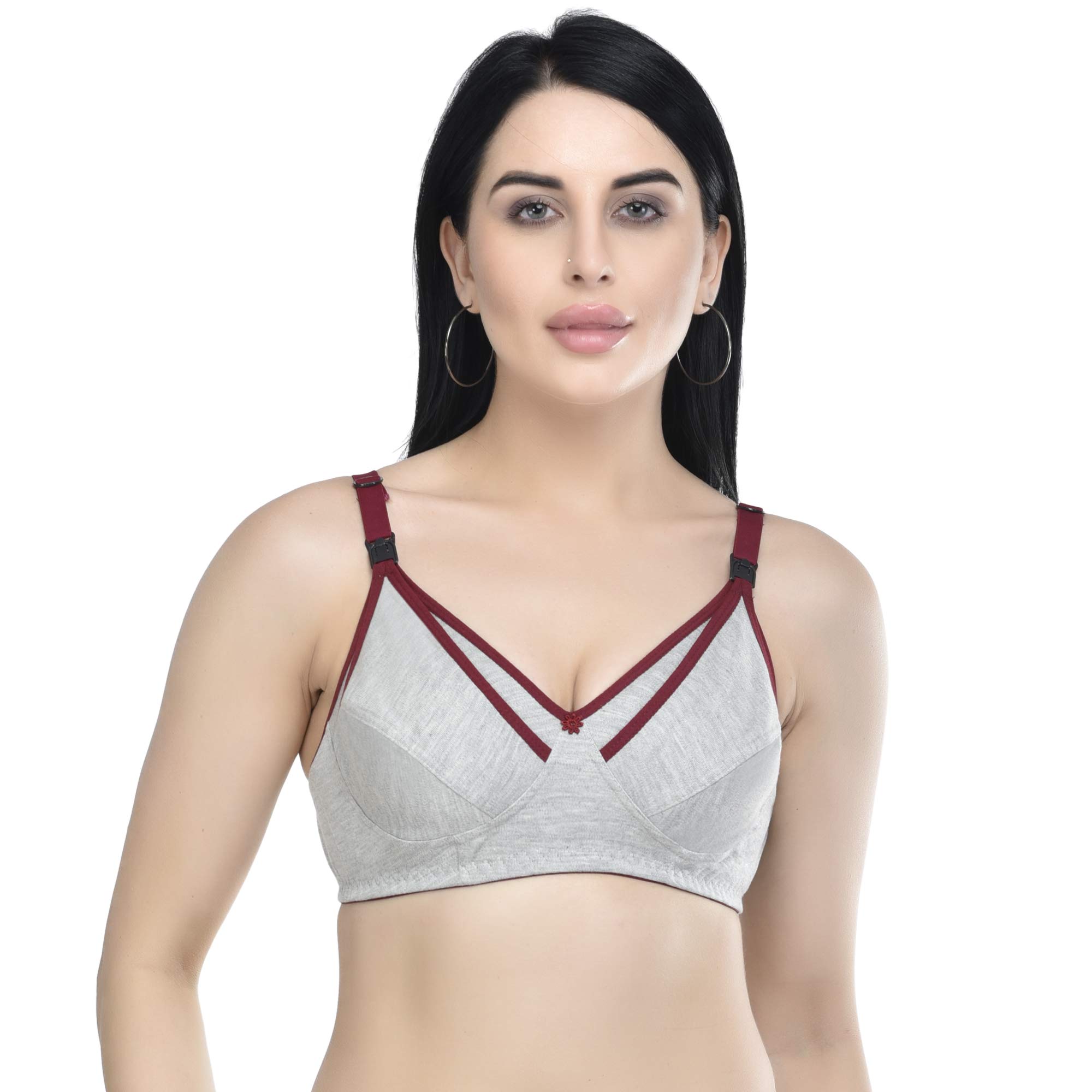 Nursing Bra with Clip Down Cups, Cotton Maternity Feeding Bra with Adjustable Straps-image-42
