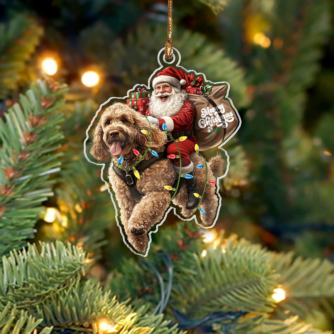 BEETHIS Funny Labradoodle Santa Christmas Ornament 2025 – 2D Flat Acrylic Santa and Dog Car Hanging Ornament Decoration – Hilarious for Dog Lovers – Unique Labradoodle Xmas Decor 3.5''